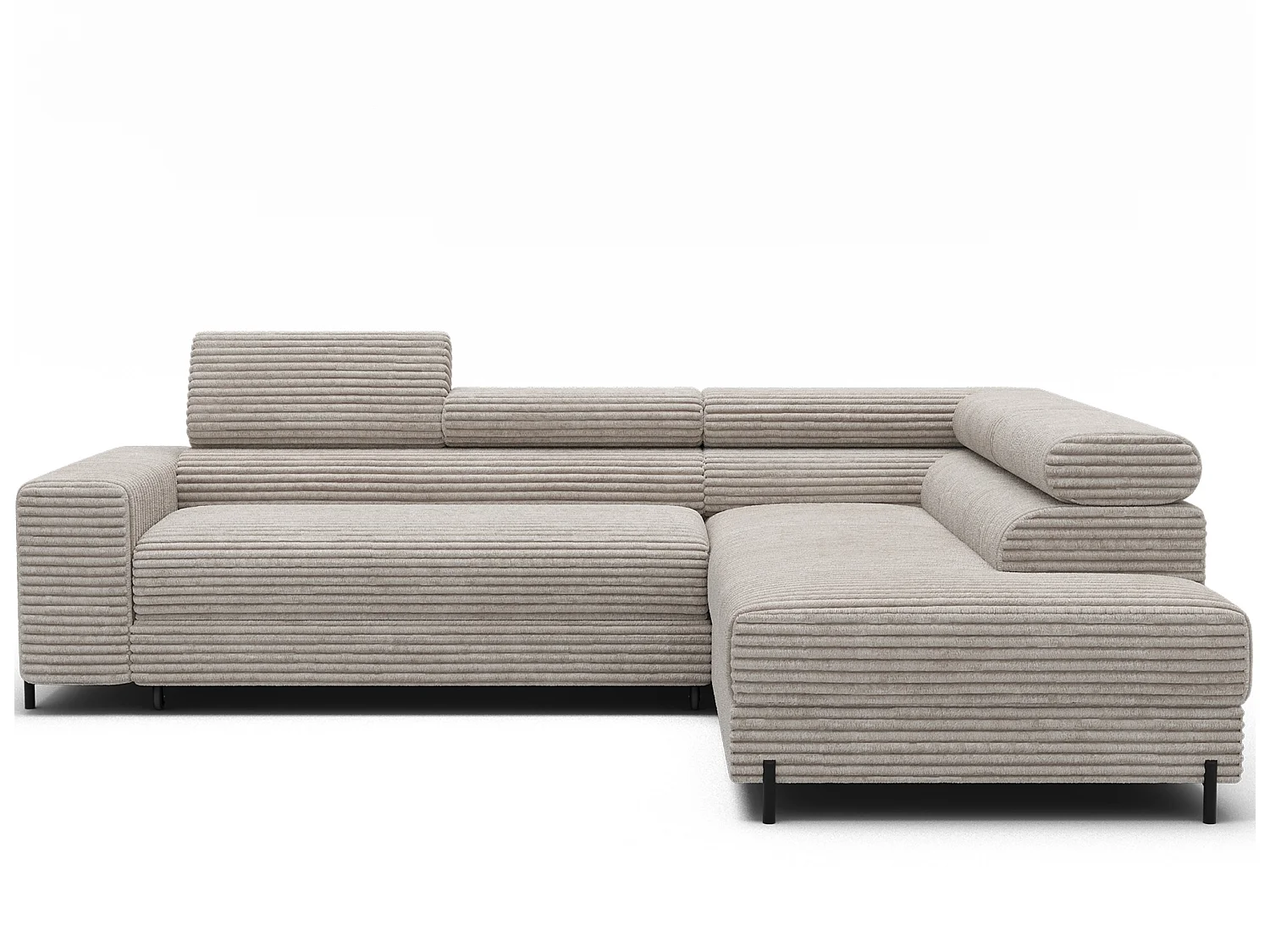 Canapé d’angle convertible KOLEZO en tissu côtelé avec coffre et têtières réglables – 274cm-Blanc cassé-angle droit
