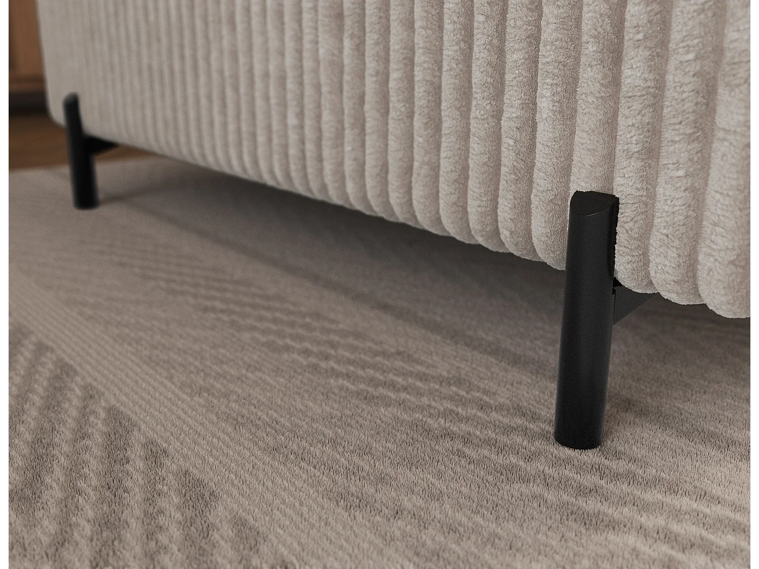 Canapé d’angle convertible KOLEZO en tissu côtelé avec coffre et têtières réglables – 274cm-Blanc cassé-angle droit