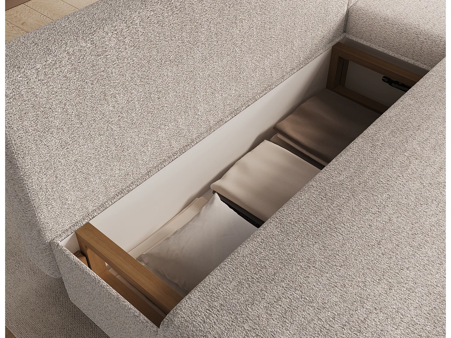 Canapé d’angle réversible convertible GARY en tissu côtelé – 206cm-Beige clair