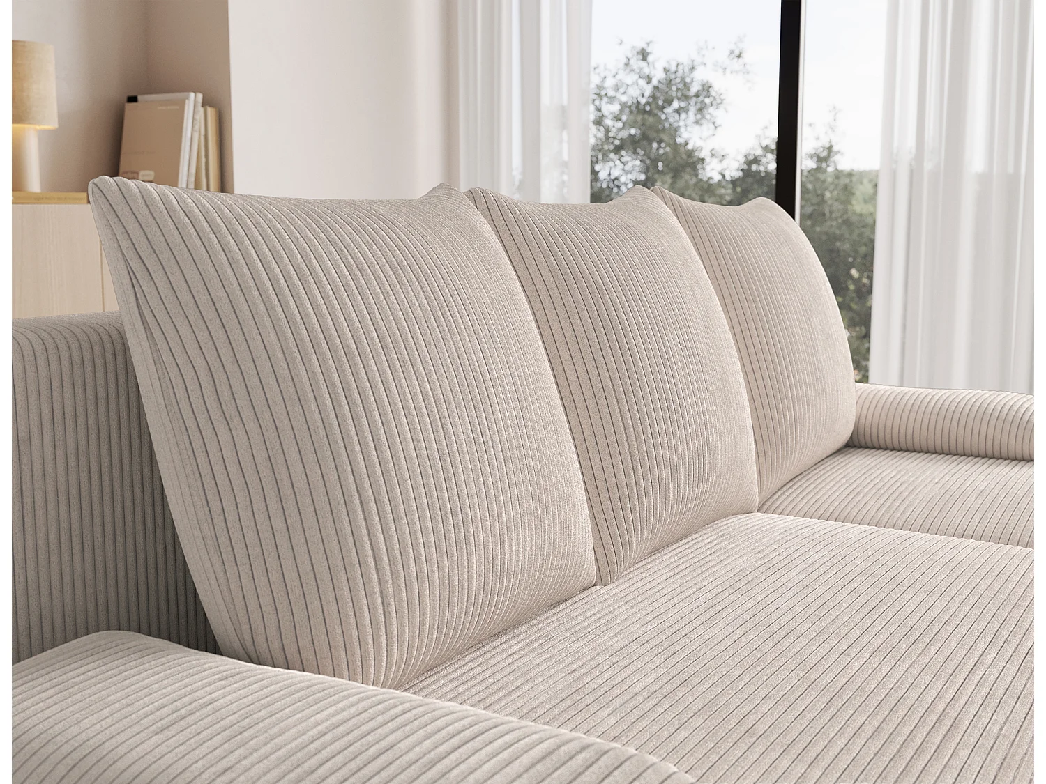 Canapé d’angle réversible convertible GARY en tissu côtelé – 206cm-Beige clair
