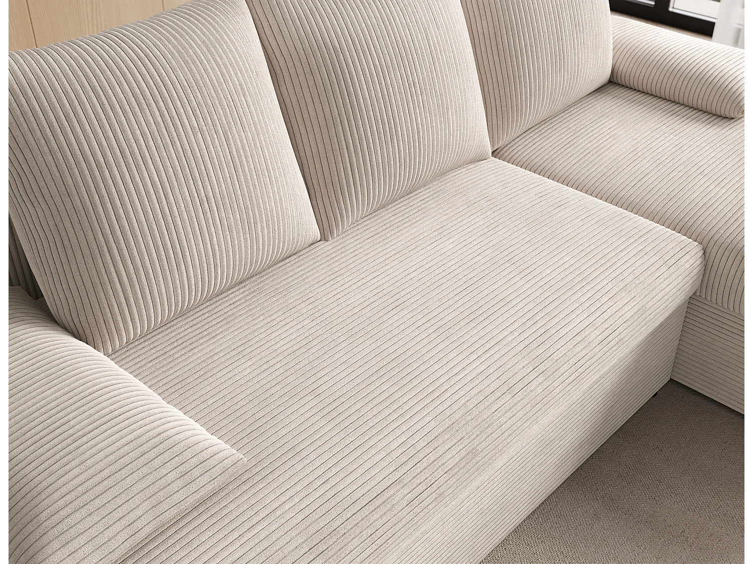 Canapé d’angle réversible convertible GARY en tissu côtelé – 206cm-Beige clair