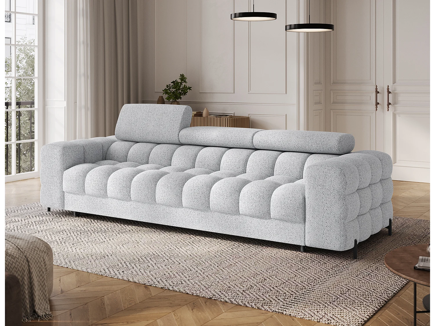 Canapé convertible 3 places MARGO en tissu – 175cm-Gris clair