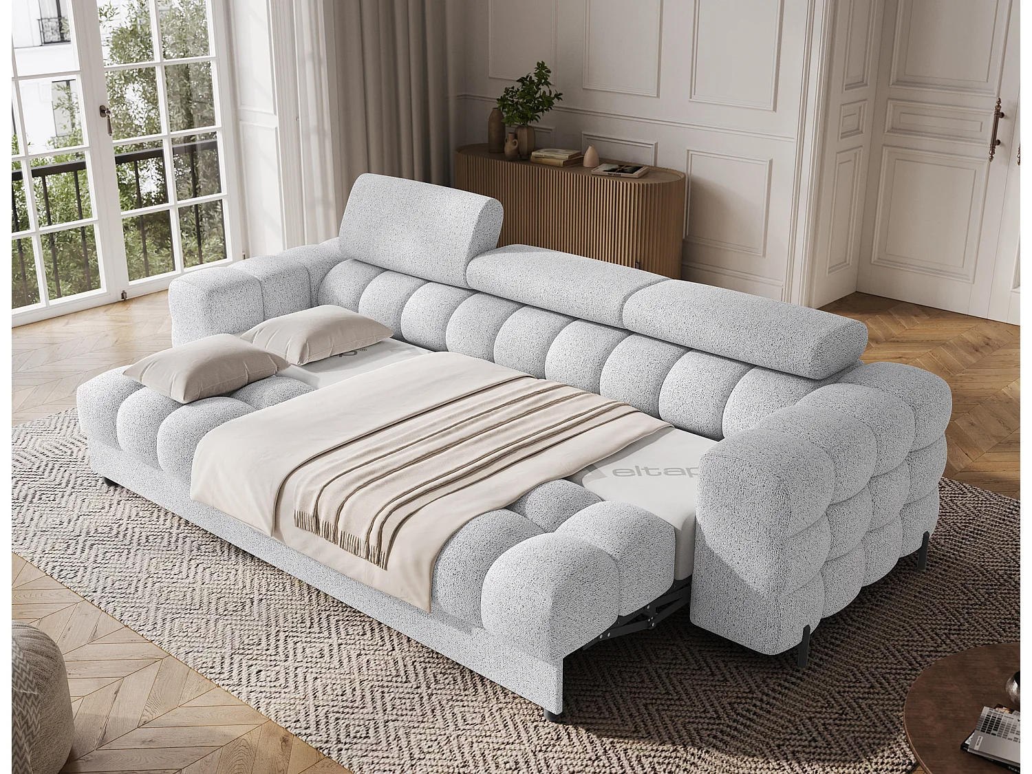 Canapé convertible 3 places MARGO en tissu – 175cm-Gris clair