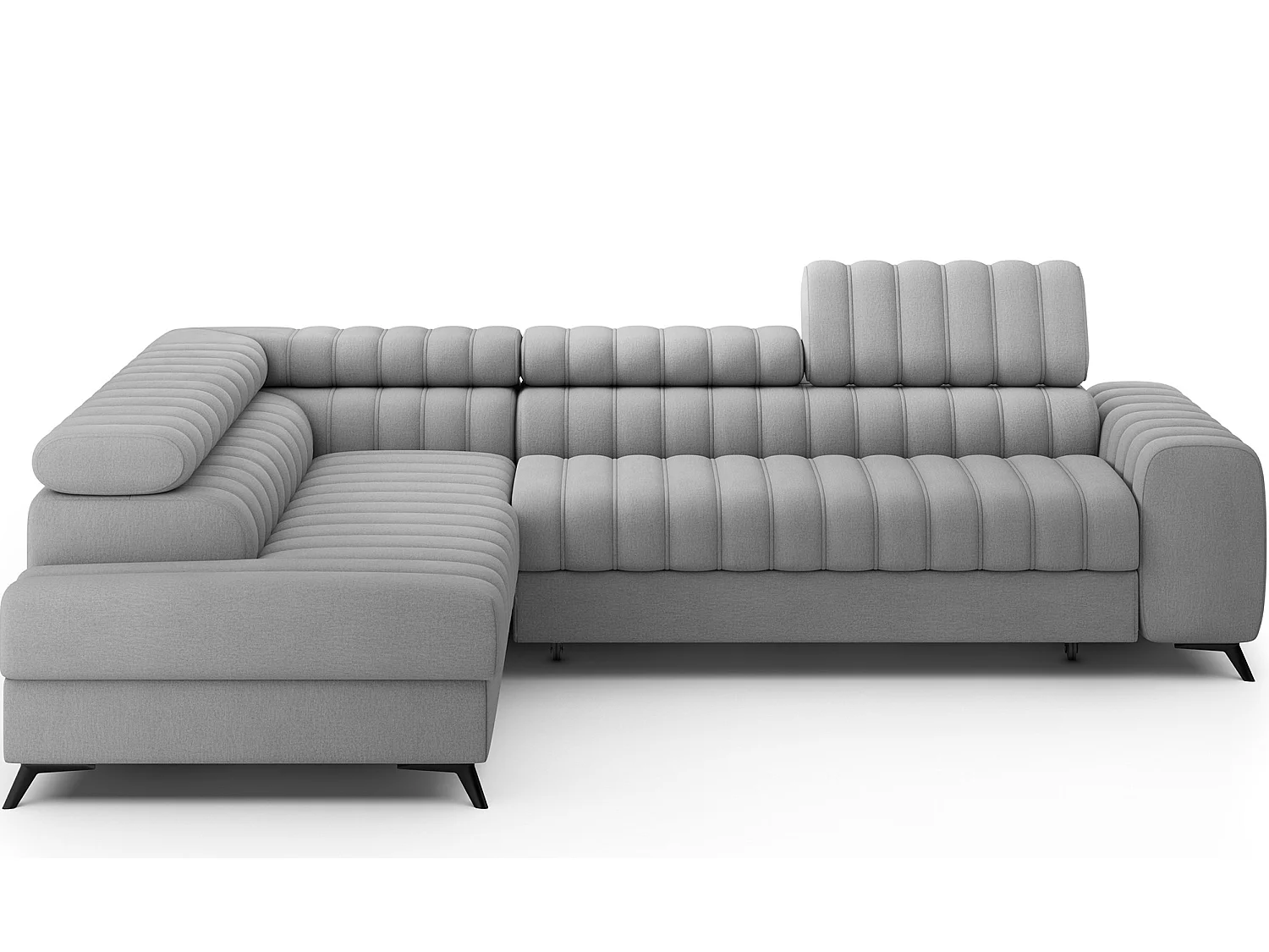 Canapé d’angle convertible KANDO en tissu texturé – 269cm-Gris clair-angle gauche