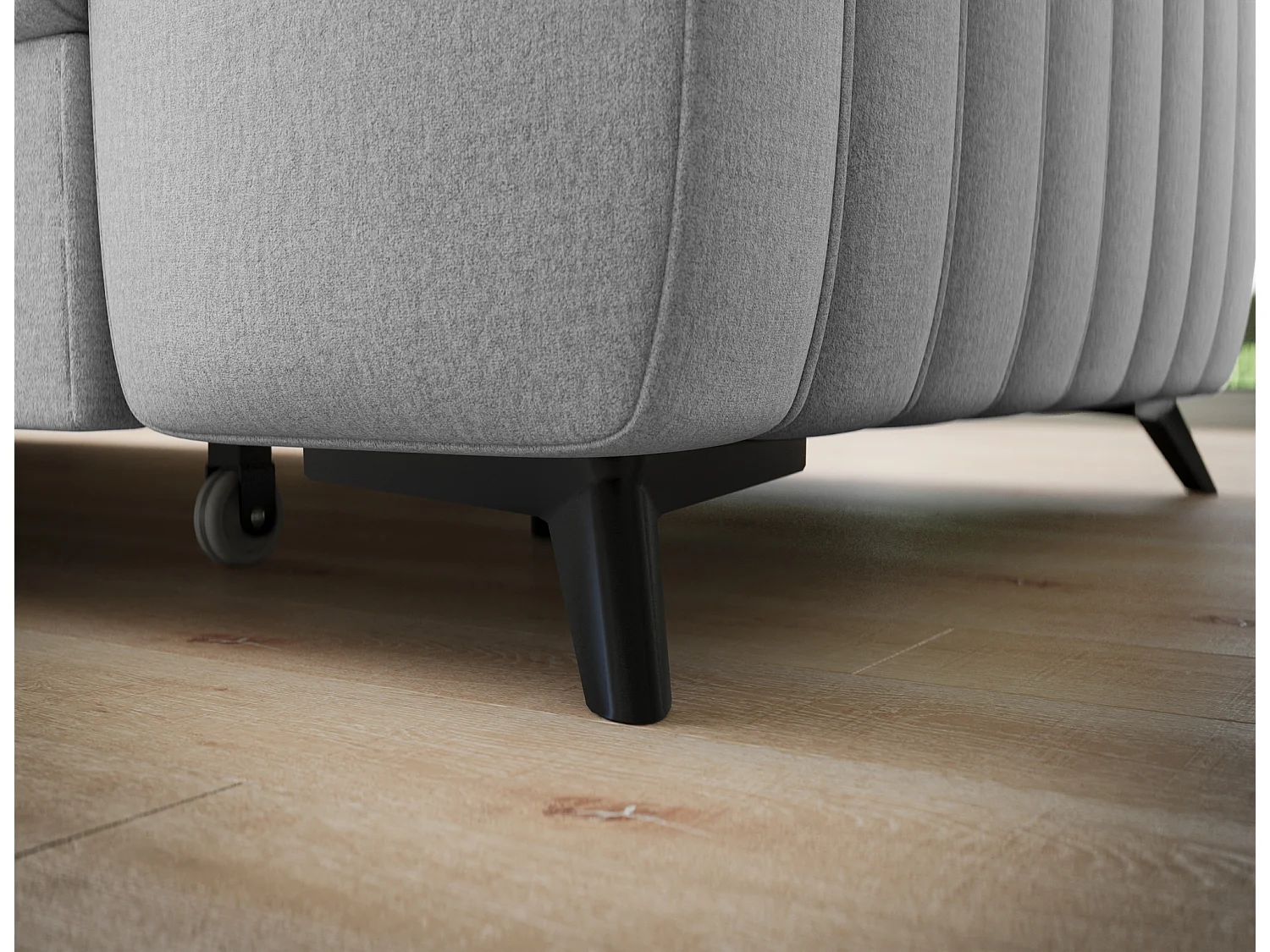 Canapé d’angle convertible KANDO en tissu texturé – 269cm-Gris clair-angle gauche