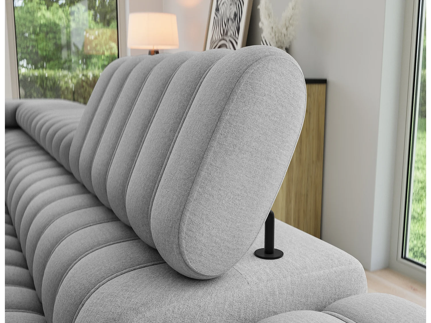 Canapé d’angle convertible KANDO en tissu texturé – 269cm-Gris clair-angle gauche