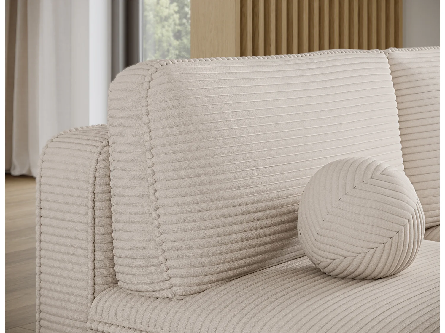 Canapé d'angle droit 3 places convertible en tissu côtelé beige VERNA