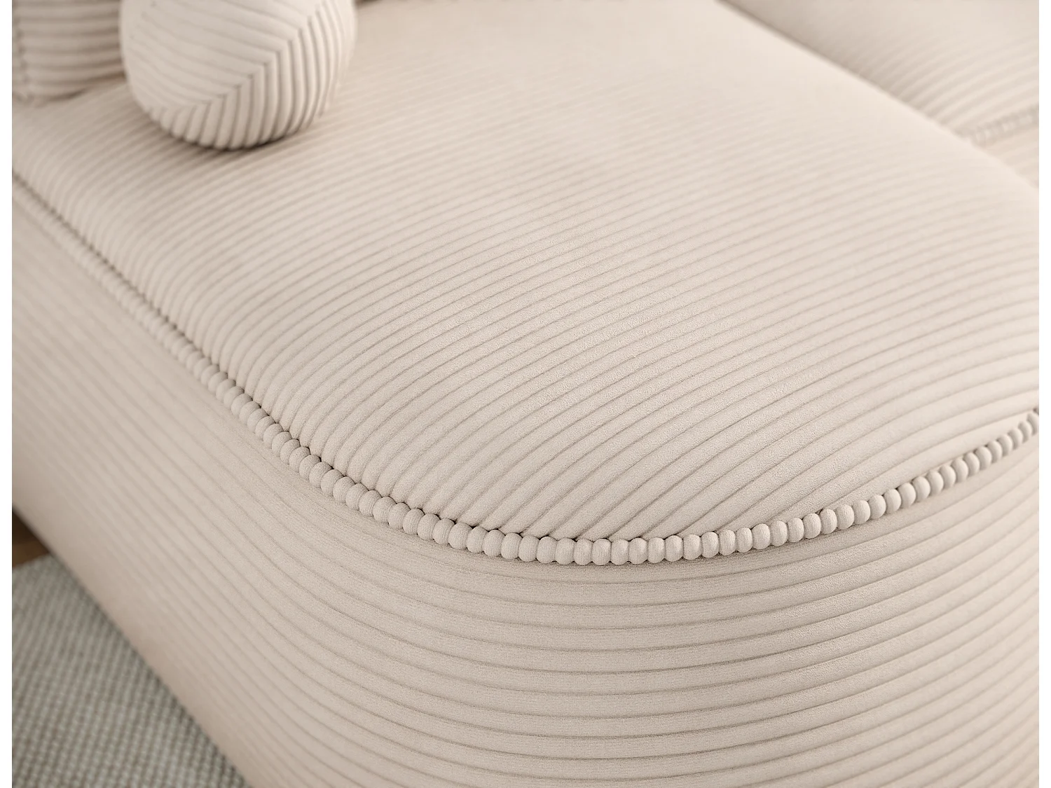 Canapé d'angle droit 3 places convertible en tissu côtelé beige VERNA