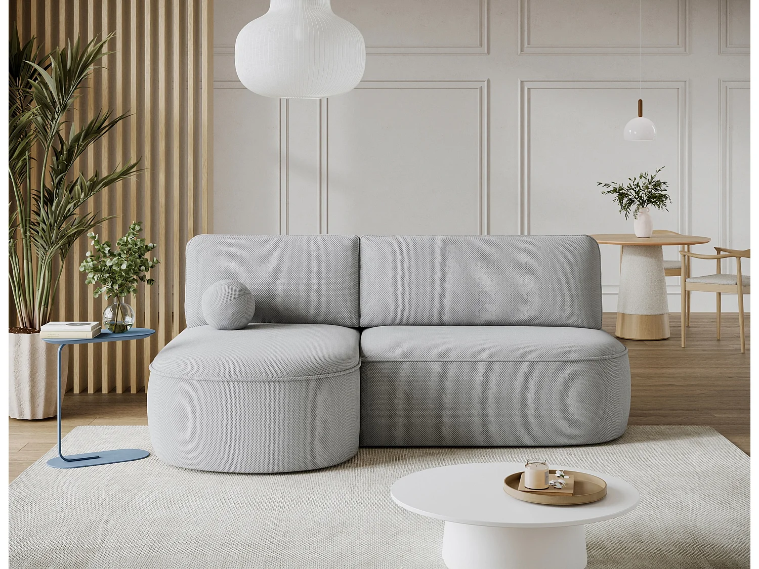 Canapé d’angle convertible VERNA en tissu – 220cm-Gris clair-angle gauche