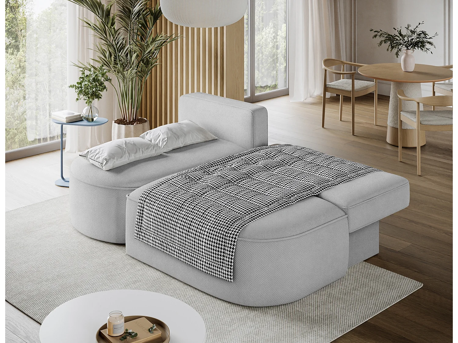 Canapé d’angle convertible VERNA en tissu – 220cm-Gris clair-angle gauche
