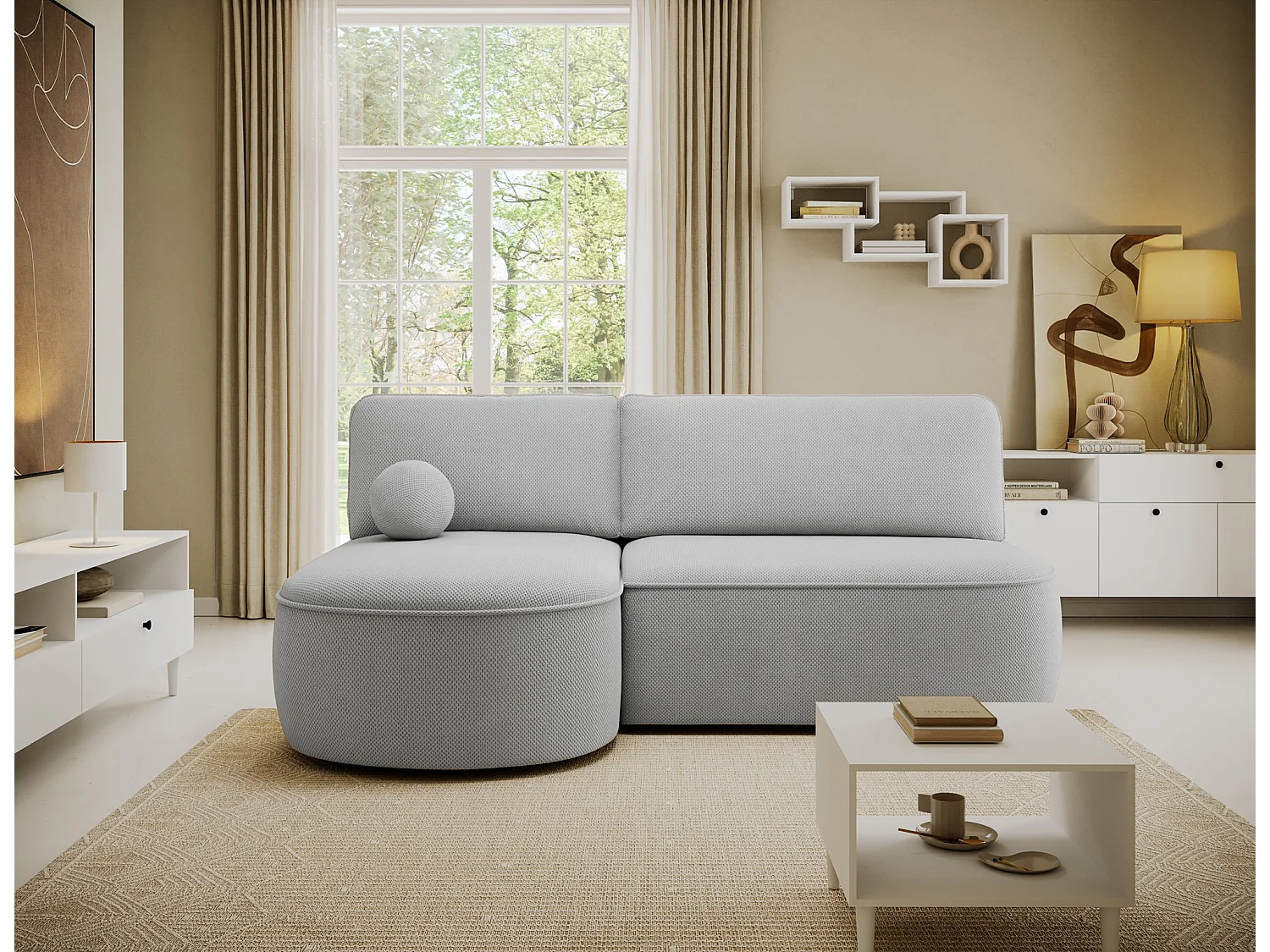 Canapé d’angle convertible VERNA en tissu – 220cm-Gris clair-angle gauche