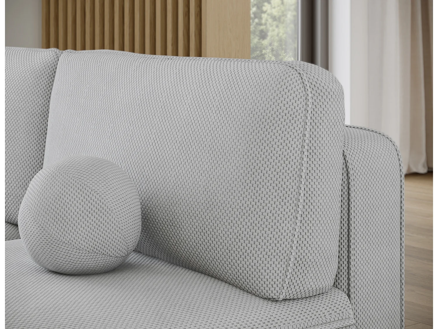 Canapé d’angle convertible VERNA en tissu – 220cm-Gris clair-angle gauche