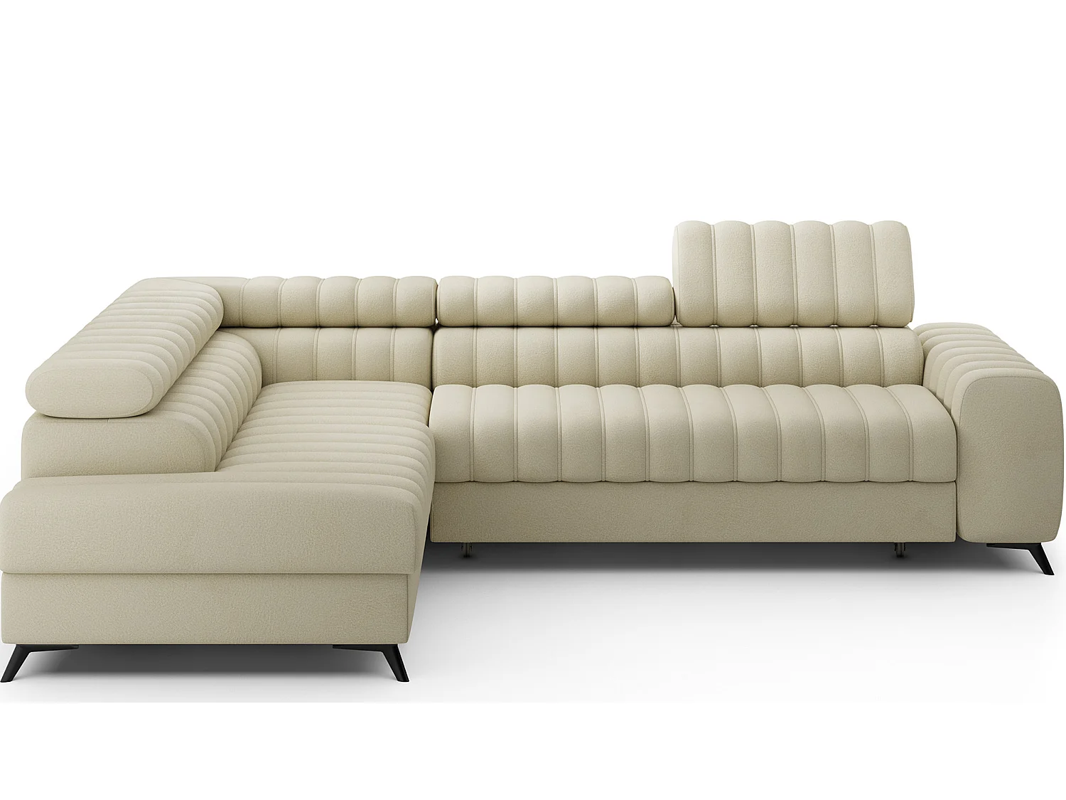 Canapé d’angle convertible KANDO en tissu texturé – 269cm-Beige clair-angle gauche