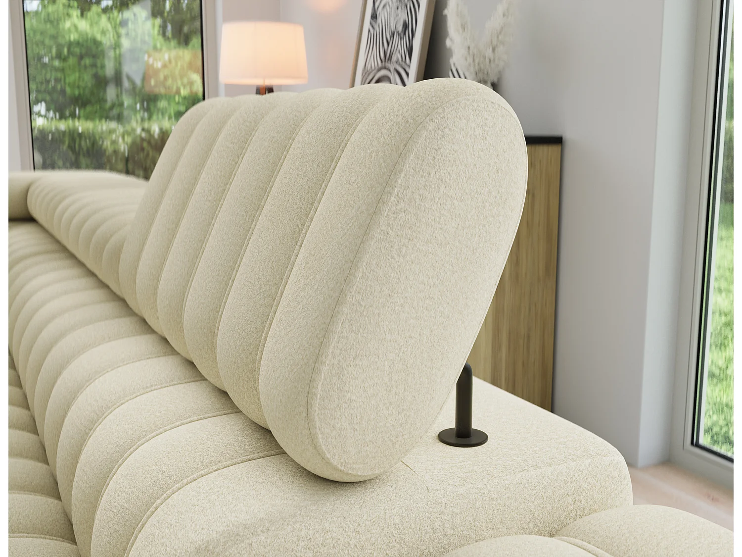 Canapé d’angle convertible KANDO en tissu texturé – 269cm-Beige clair-angle gauche