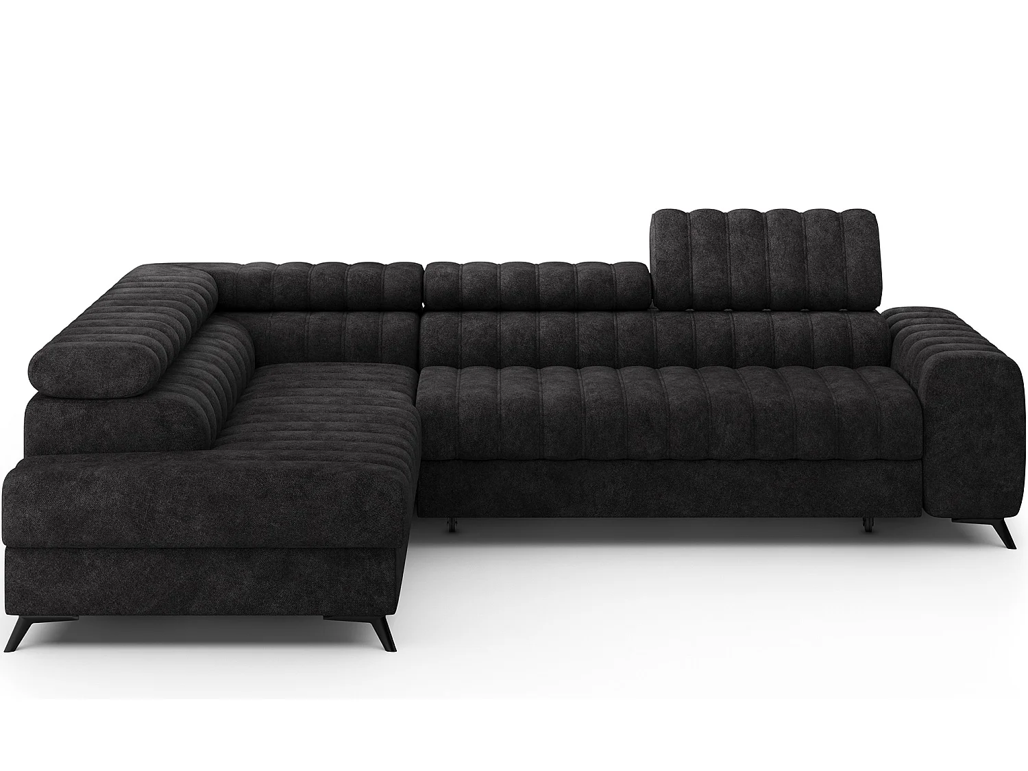 Canapé d’angle convertible KANDO en tissu texturé – 269cm-Noir-angle gauche