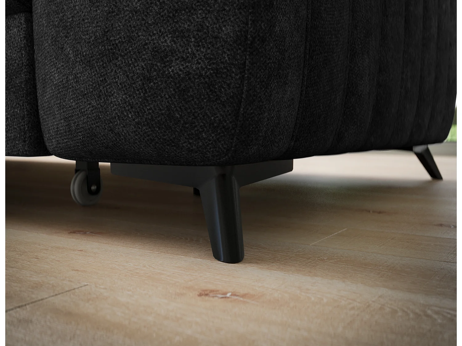 Canapé d’angle convertible KANDO en tissu texturé – 269cm-Noir-angle gauche