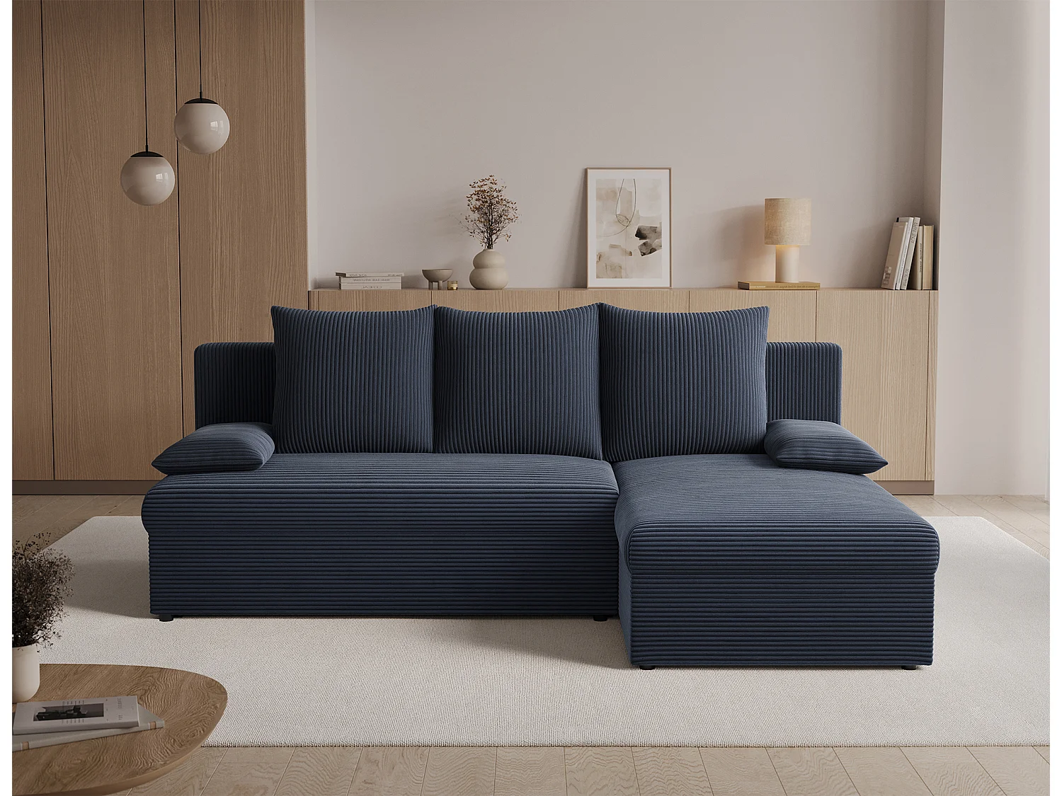 Canapé d’angle réversible convertible GARY en tissu côtelé – 206cm-Gris foncé