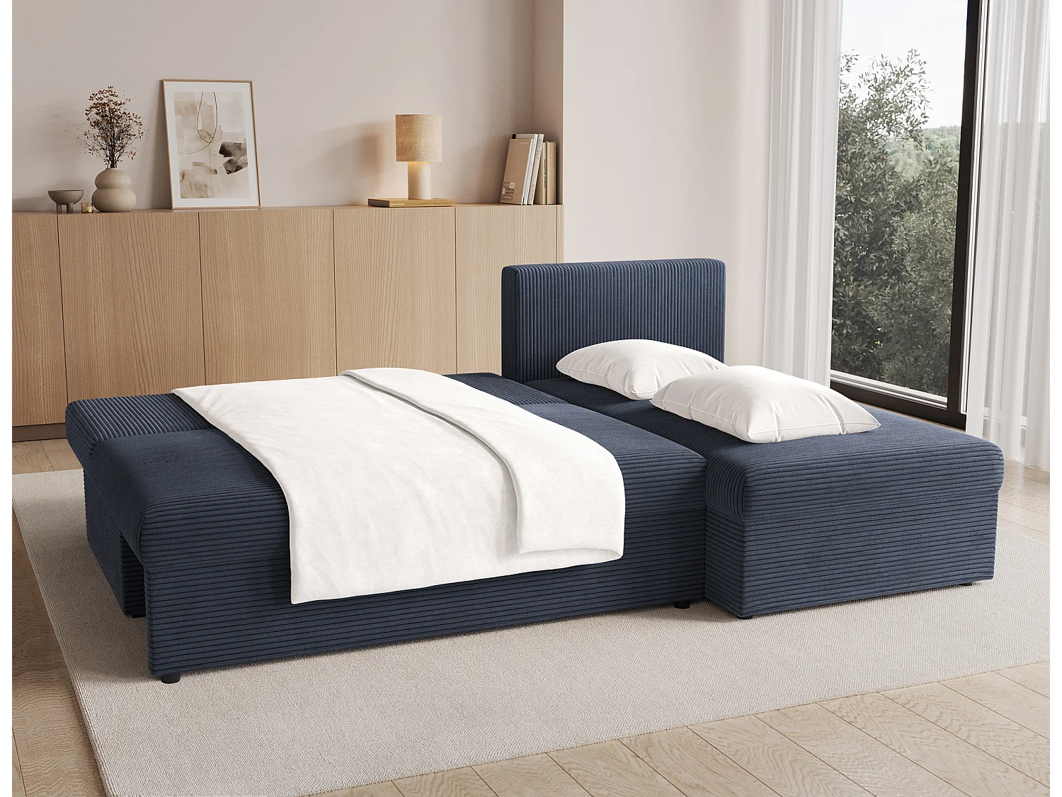 Canapé d’angle réversible convertible GARY en tissu côtelé – 206cm-Gris foncé