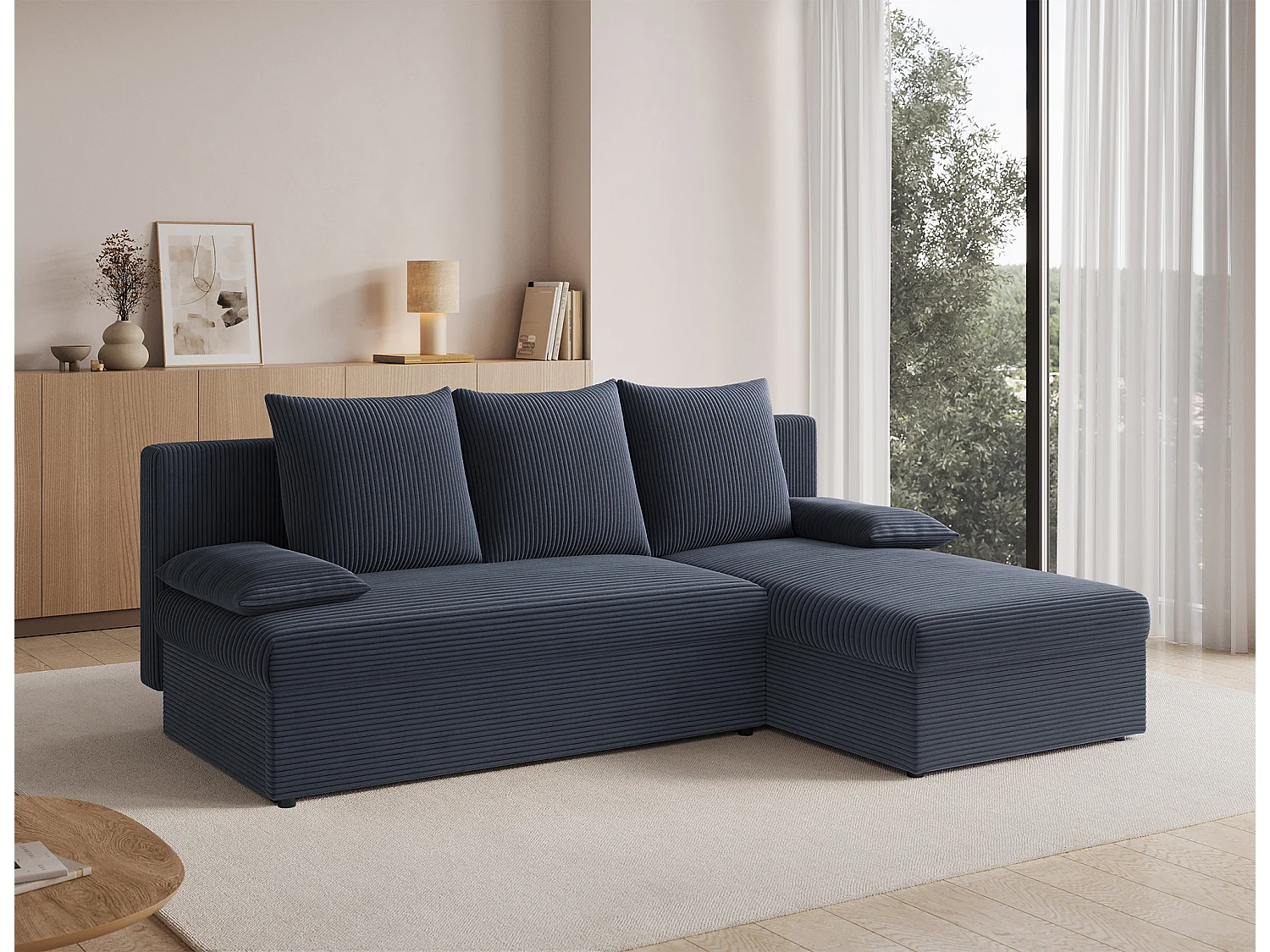 Canapé d’angle réversible convertible GARY en tissu côtelé – 206cm-Gris foncé