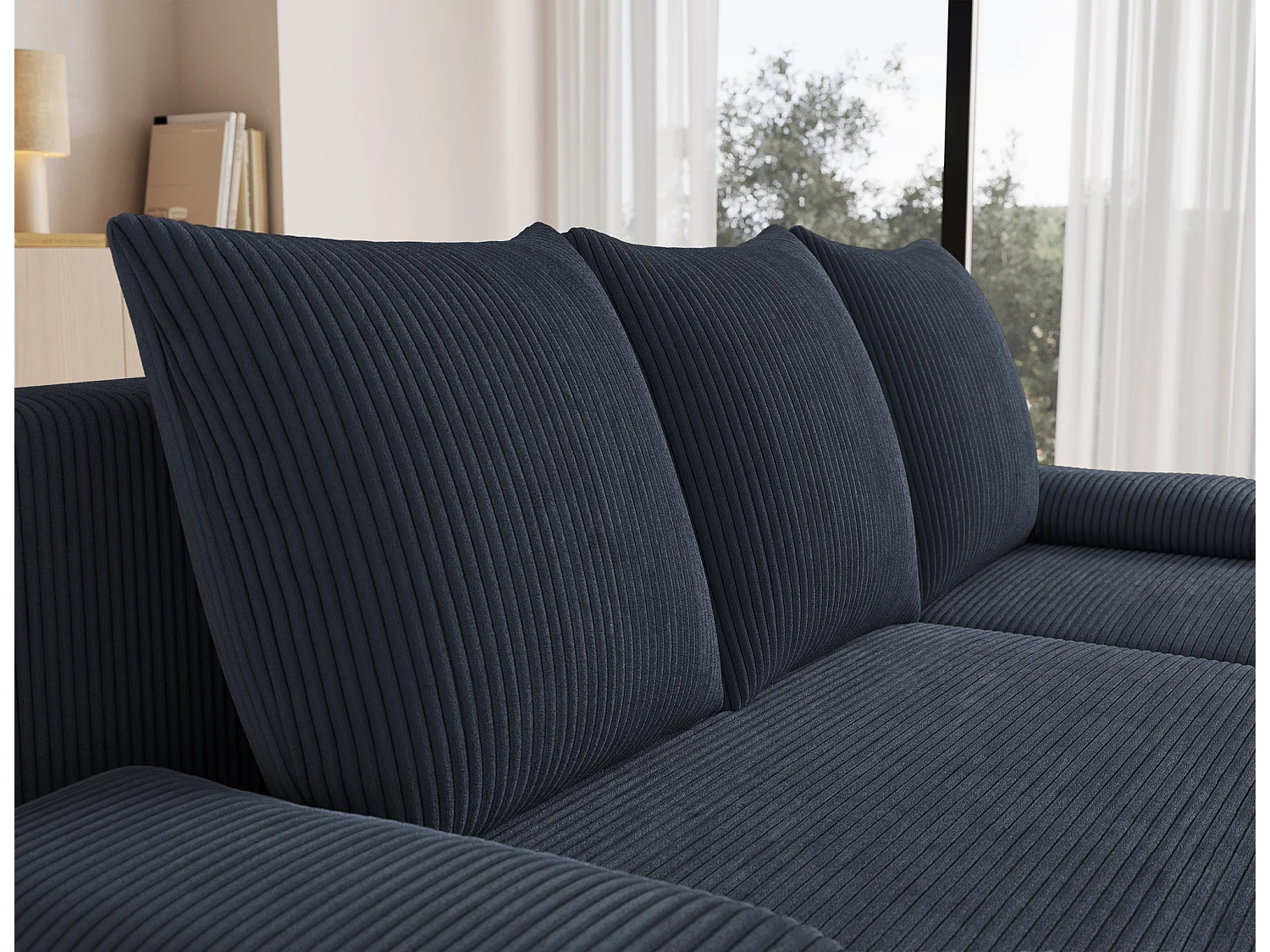 Canapé d’angle réversible convertible GARY en tissu côtelé – 206cm-Gris foncé