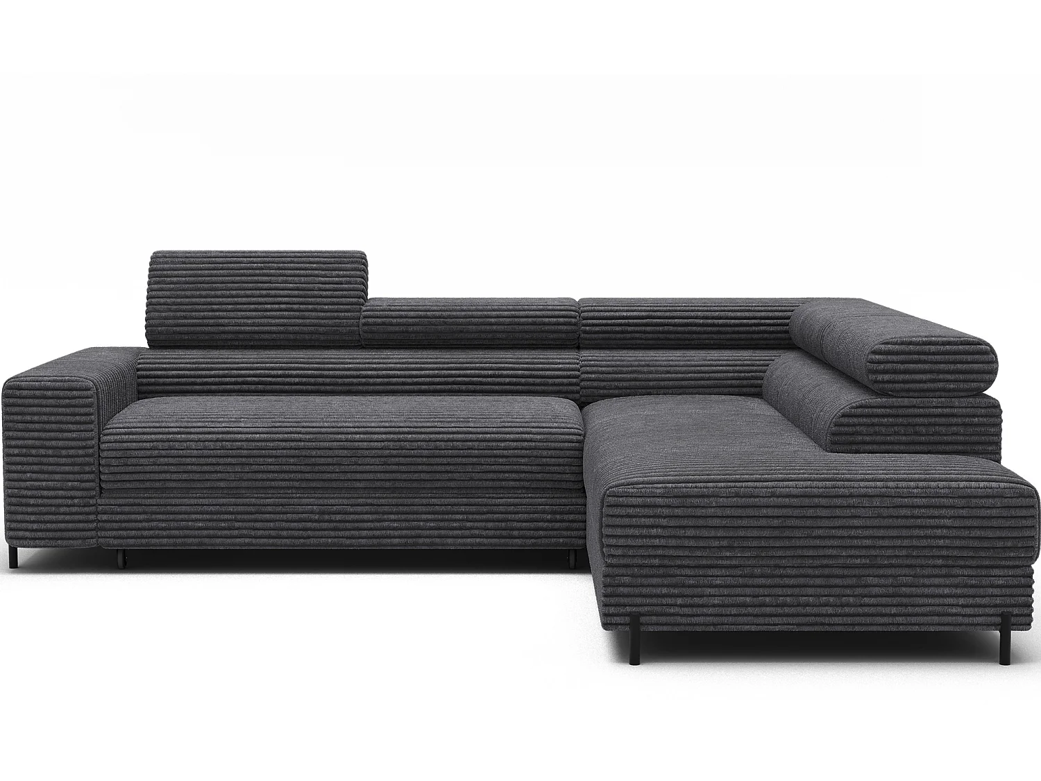 Canapé d’angle convertible KOLEZO en tissu côtelé avec coffre et têtières réglables – 274cm-Gris-angle droit
