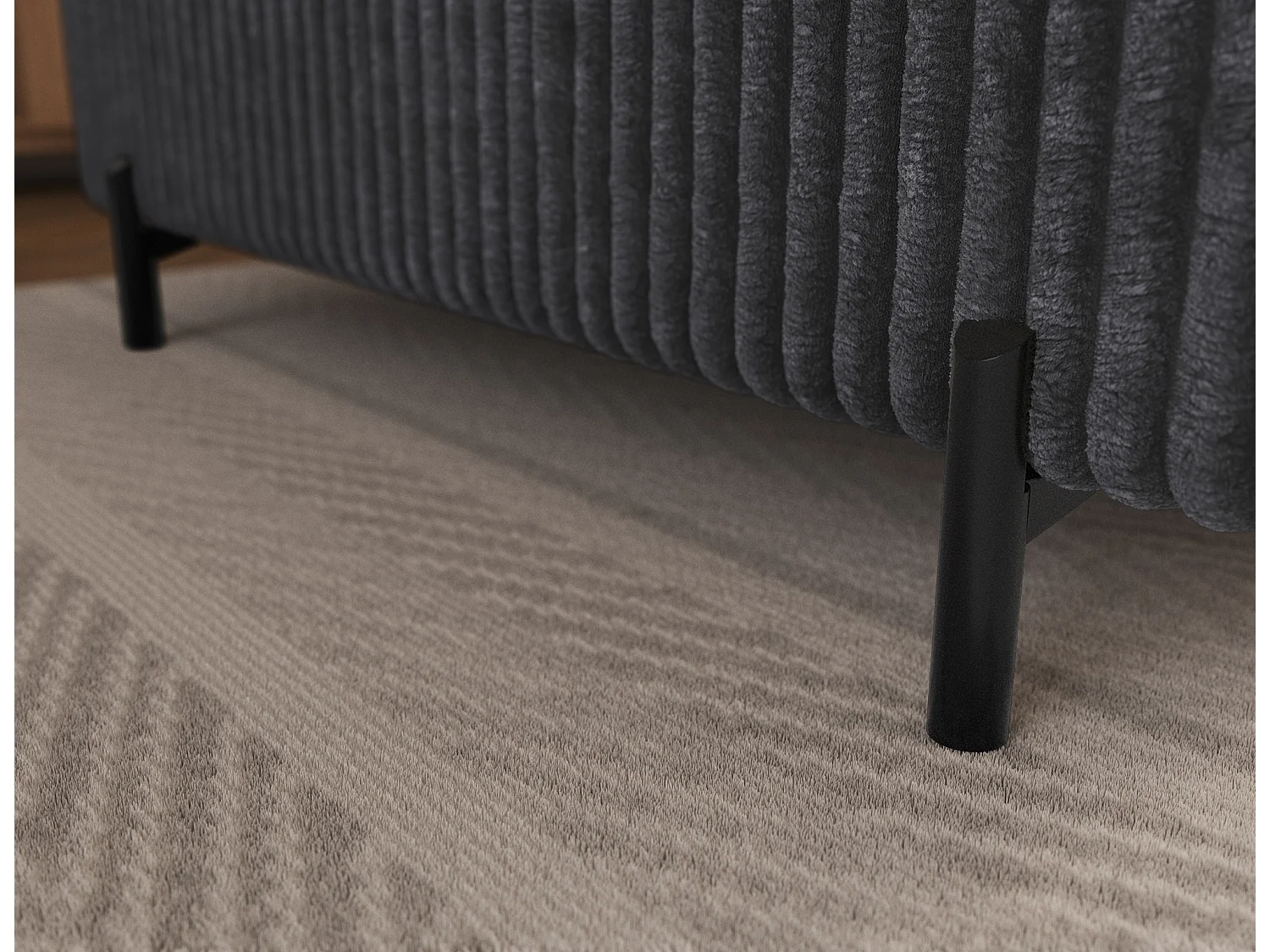 Canapé d’angle convertible KOLEZO en tissu côtelé avec coffre et têtières réglables – 274cm-Gris-angle droit
