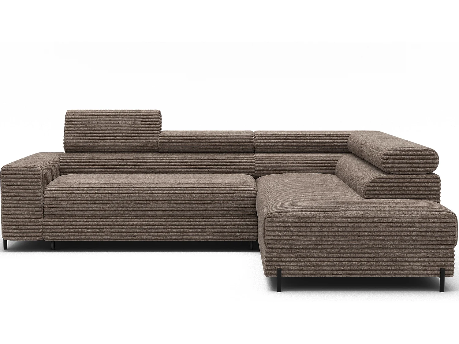 Canapé d’angle convertible KOLEZO en tissu côtelé avec coffre et têtières réglables – 274cm-Marron-angle droit