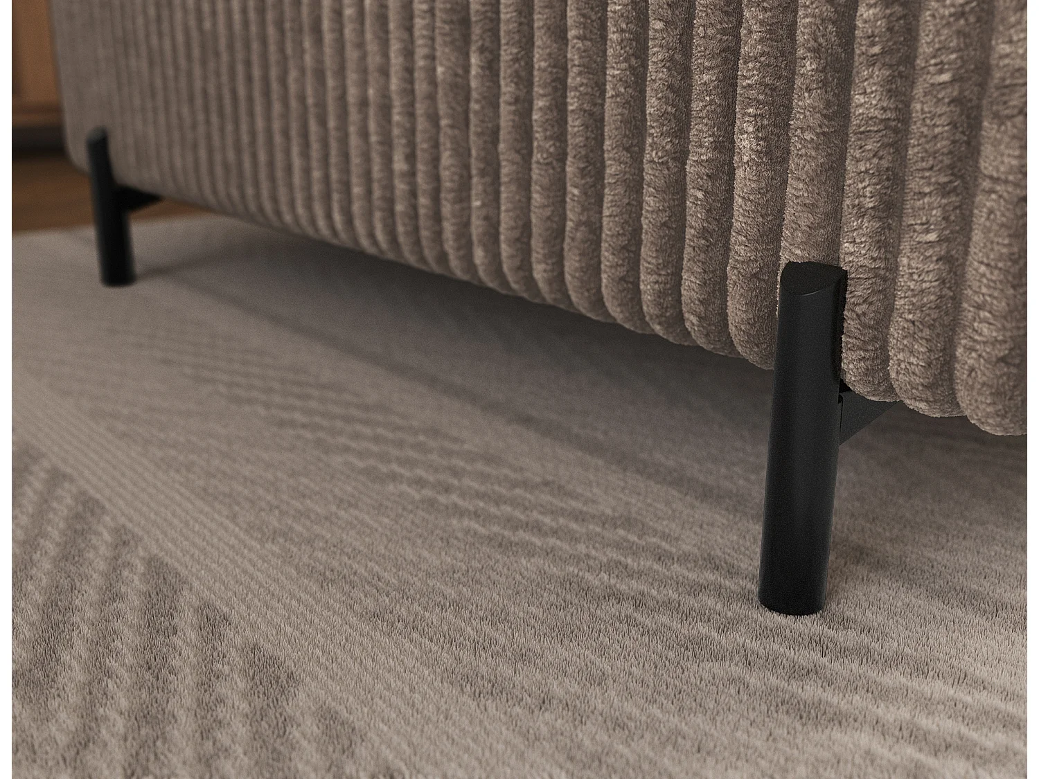 Canapé d’angle convertible KOLEZO en tissu côtelé avec coffre et têtières réglables – 274cm-Marron-angle droit