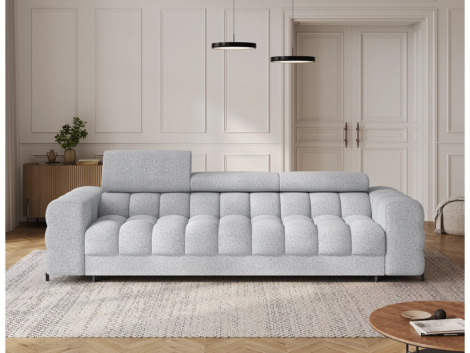 Canapé convertible 3 places MARGO en tissu – 175cm-Blanc