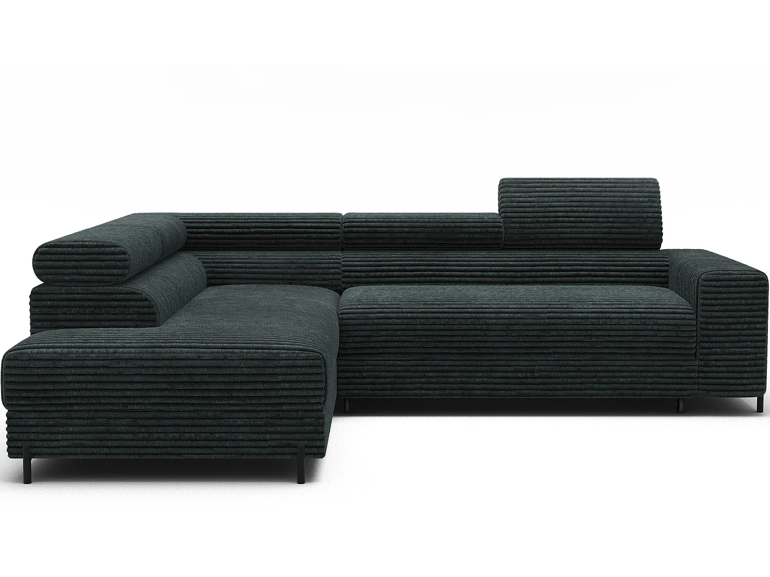 Canapé d’angle convertible KOLEZO en tissu côtelé avec coffre et têtières réglables – 274cm-Vert foncé-angle gauche