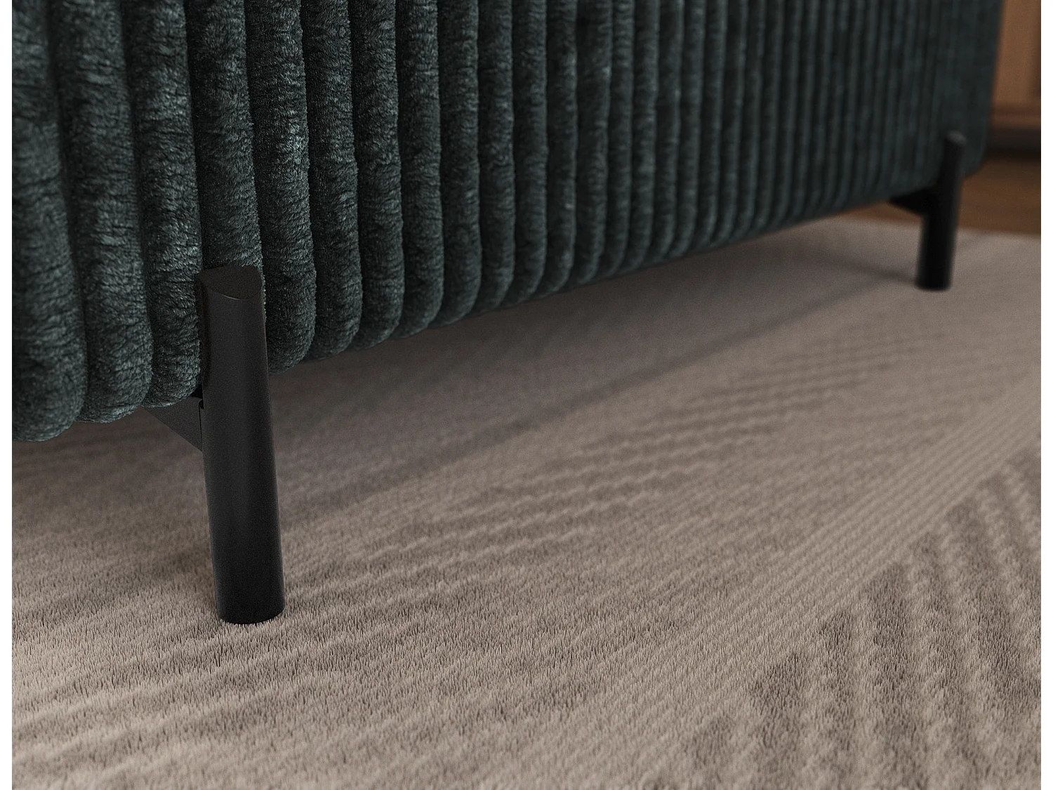 Canapé d’angle convertible KOLEZO en tissu côtelé avec coffre et têtières réglables – 274cm-Vert foncé-angle gauche