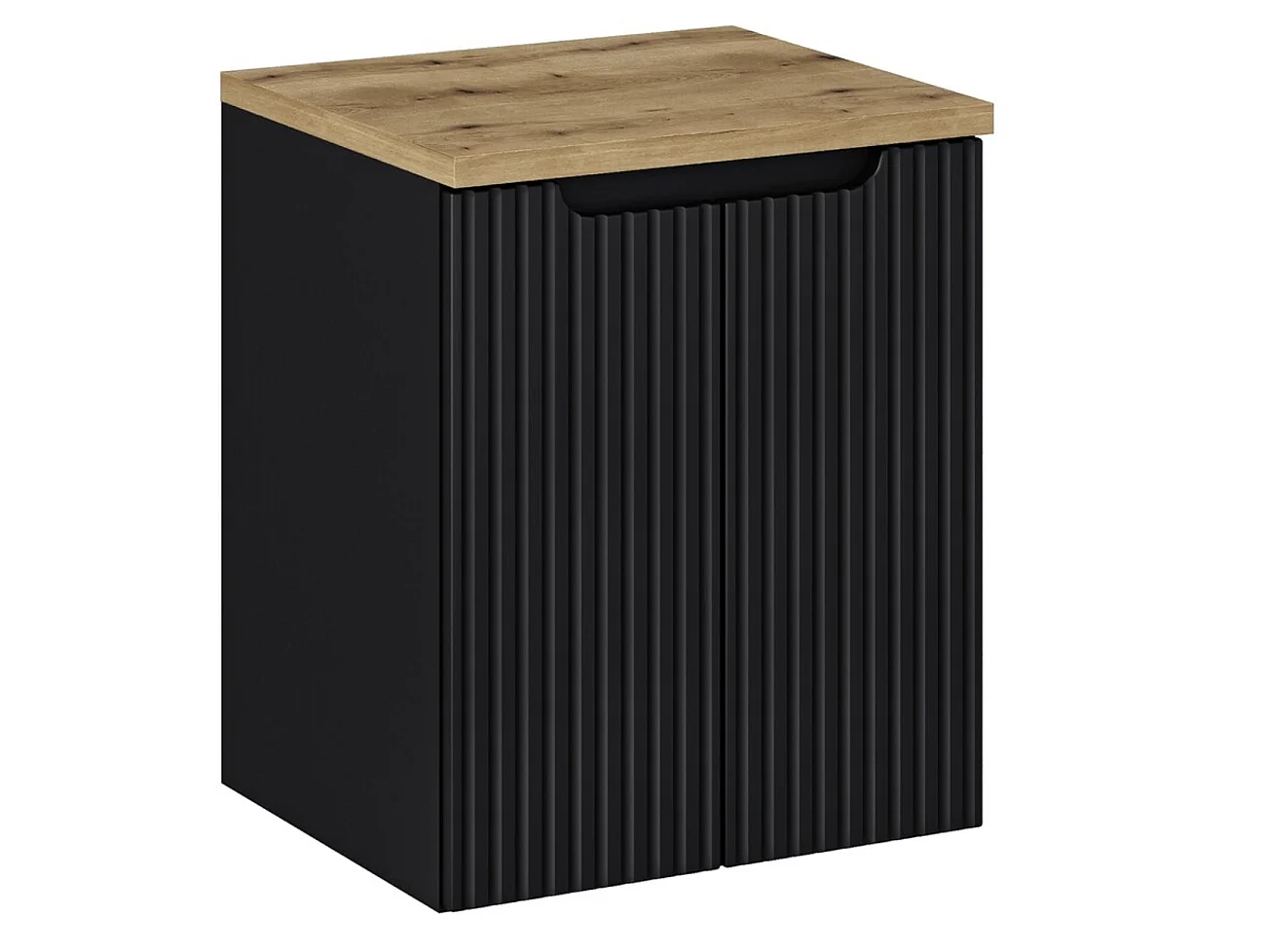 Meuble sous vasque suspendu 2 portes avec plan NOVA-Noir-Plateau Naturel-Largeur 50 cm