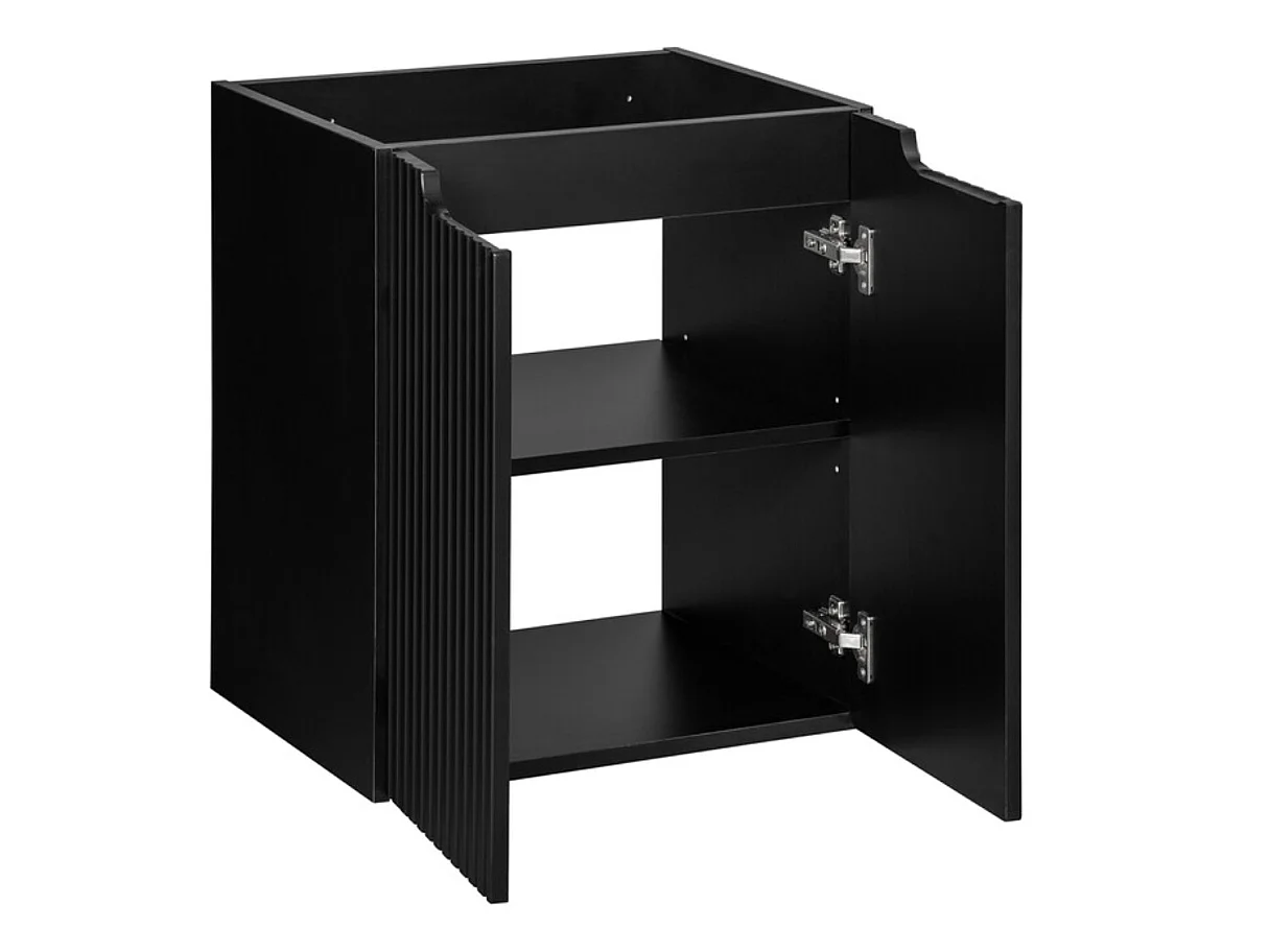Meuble sous vasque suspendu 2 portes avec plan NOVA-Noir-Plateau Naturel-Largeur 50 cm