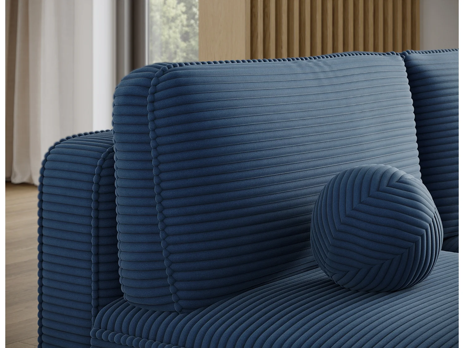 Canapé d'angle droit 3 places convertible en tissu côtelé bleu VERNA