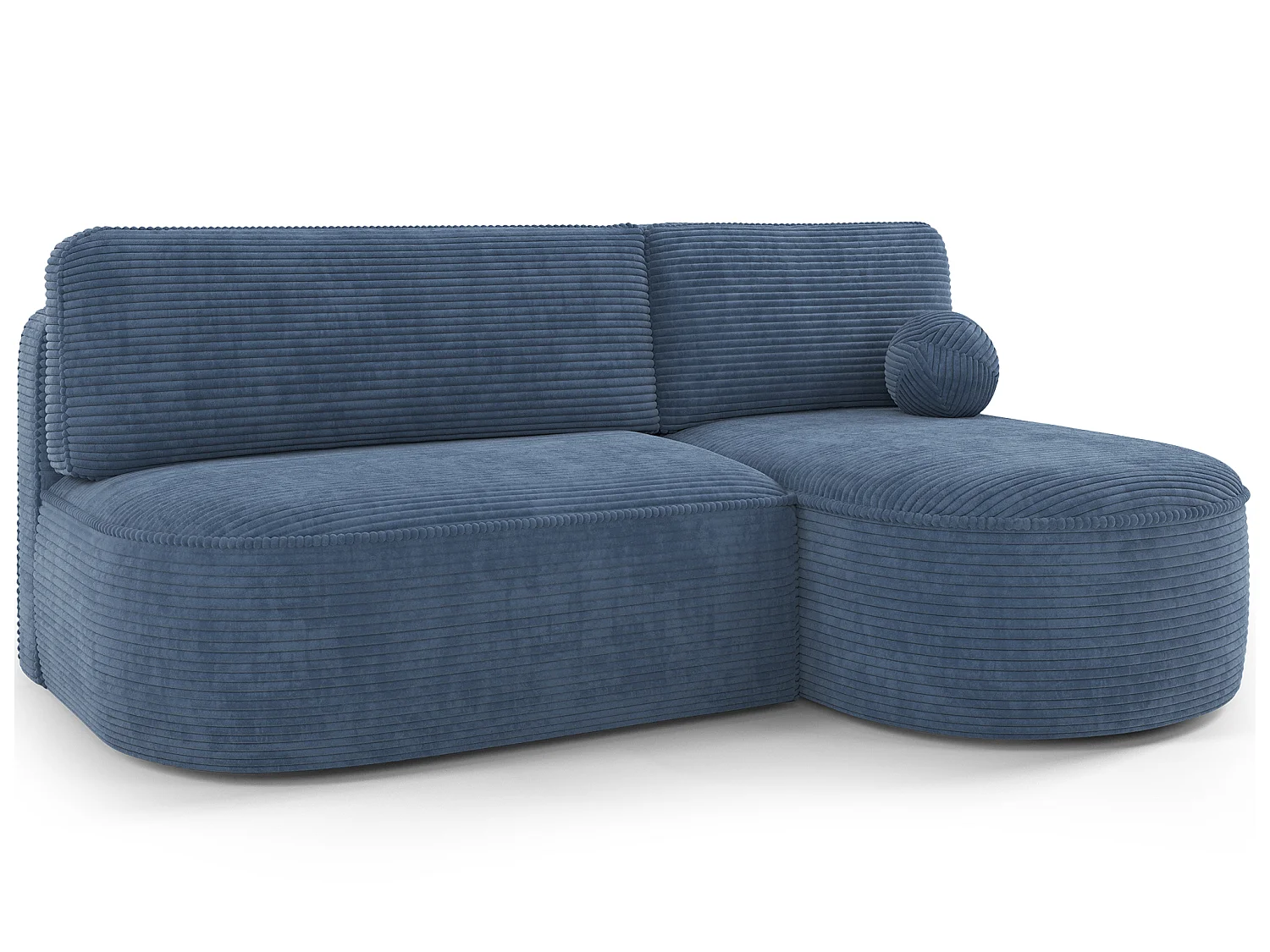 Canapé d'angle droit 3 places convertible en tissu côtelé bleu VERNA