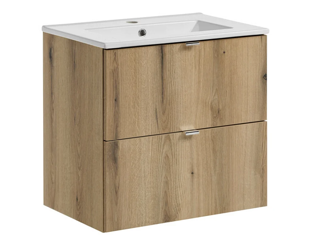 Ensemble meuble salle de bain suspendu 2 tiroirs avec vasque encastrée NOVA OAK-Largeur 50 cm