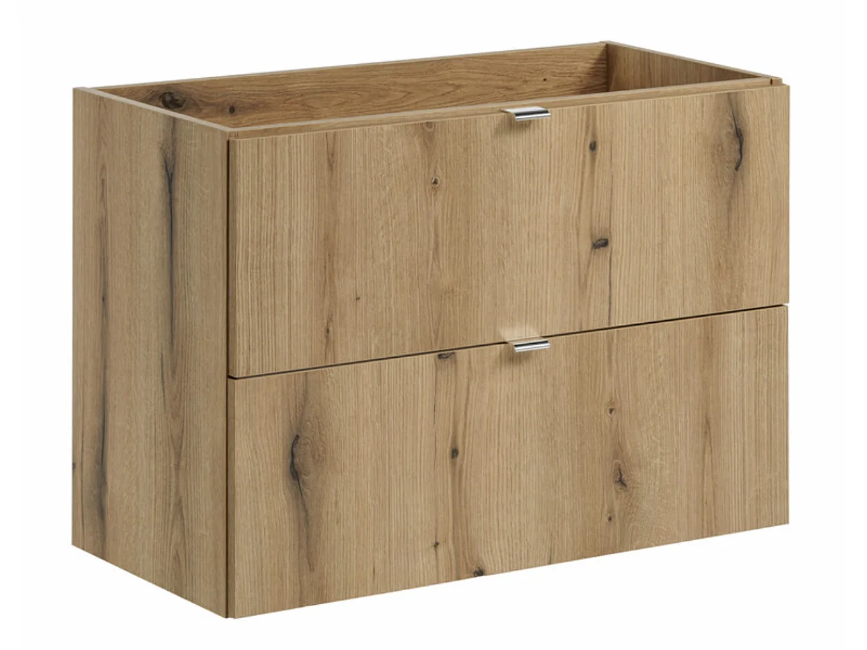 Meuble sous-vasque suspendu NOVA OAK 2 tiroirs avec plan de travail – Naturel et rangement pratique-Naturel/Blanc-Largeur 80 cm