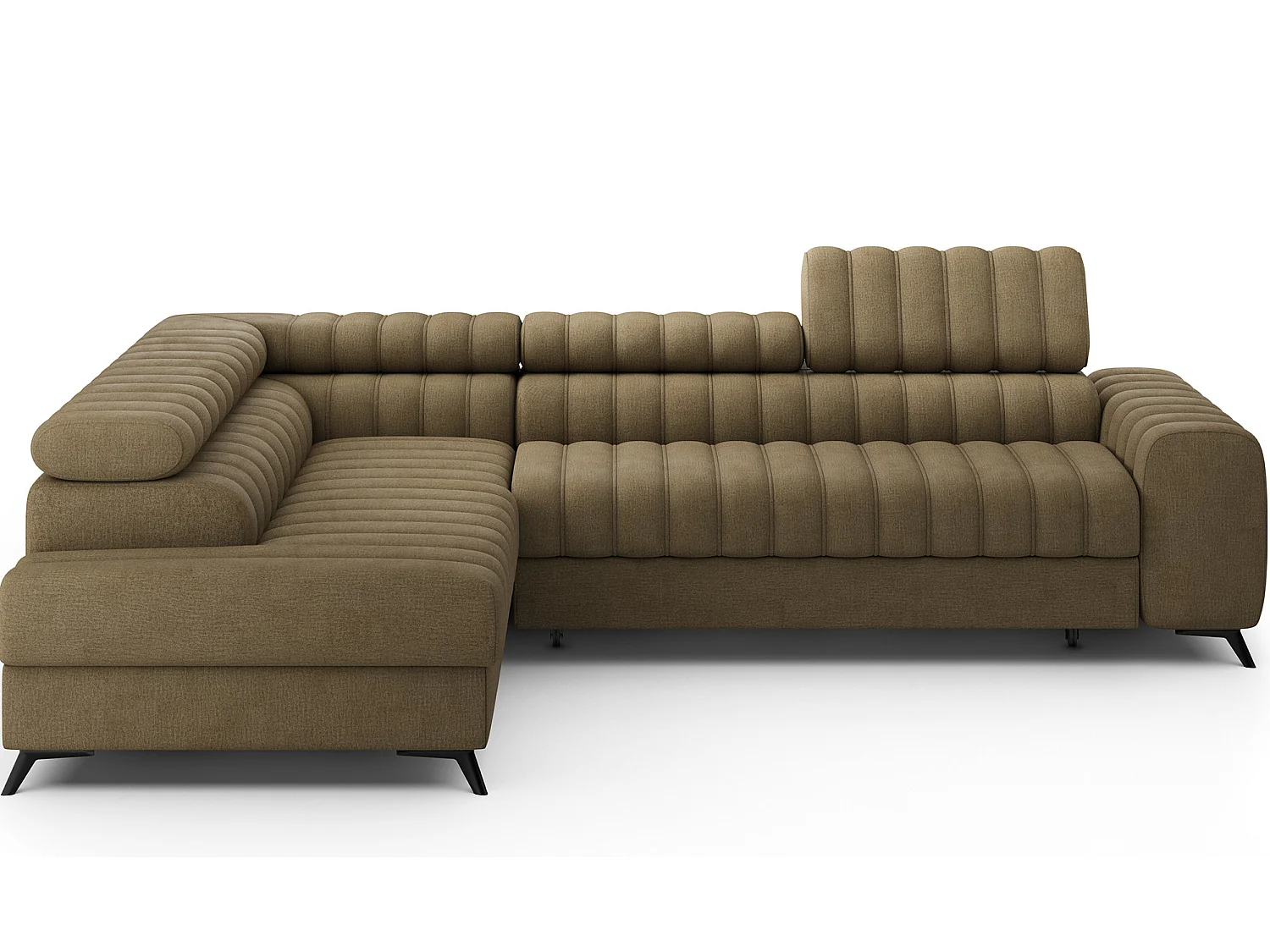 Canapé d’angle convertible KANDO en tissu texturé – 269cm-Marron clair-angle gauche