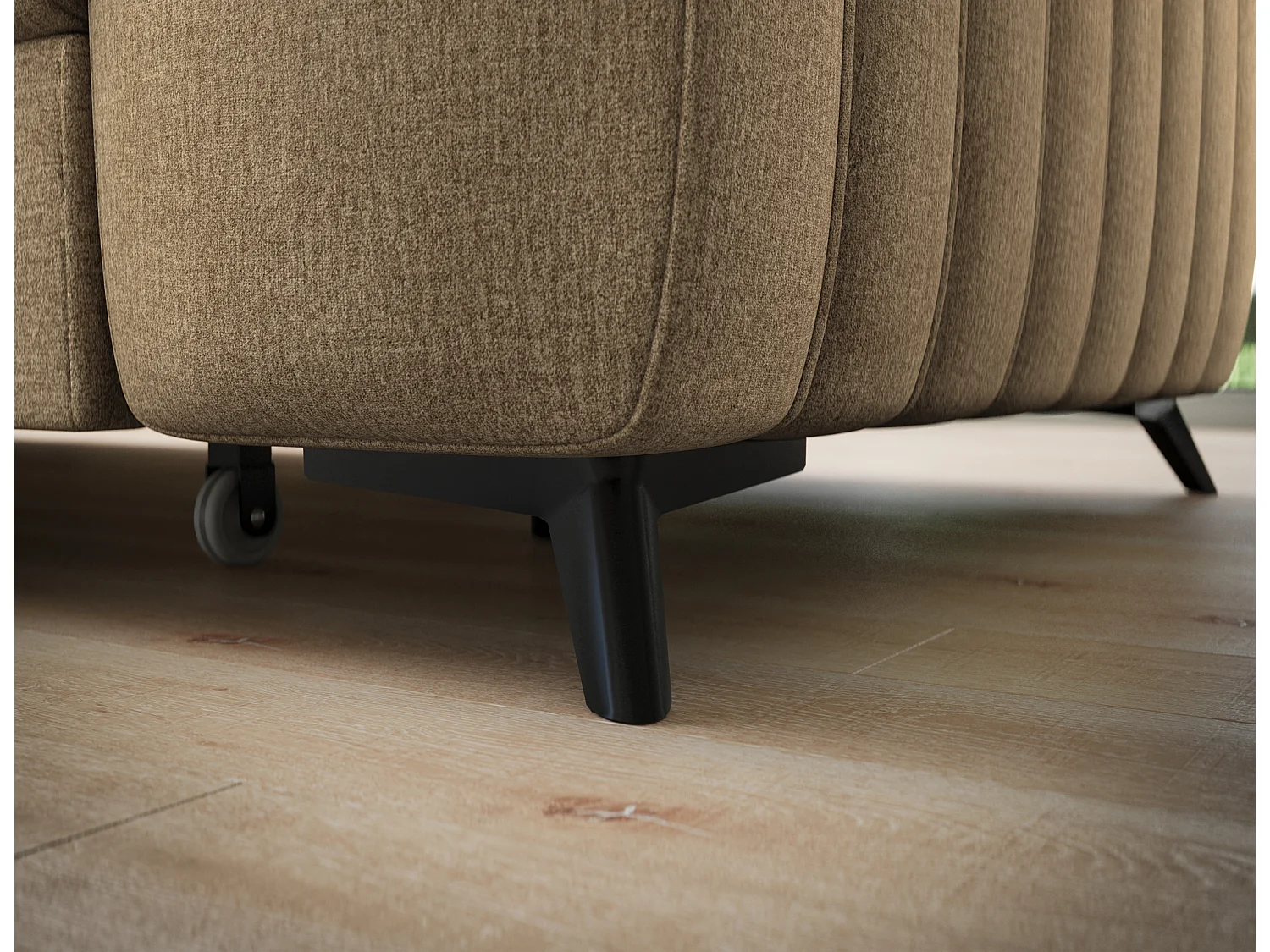 Canapé d’angle convertible KANDO en tissu texturé – 269cm-Marron clair-angle gauche