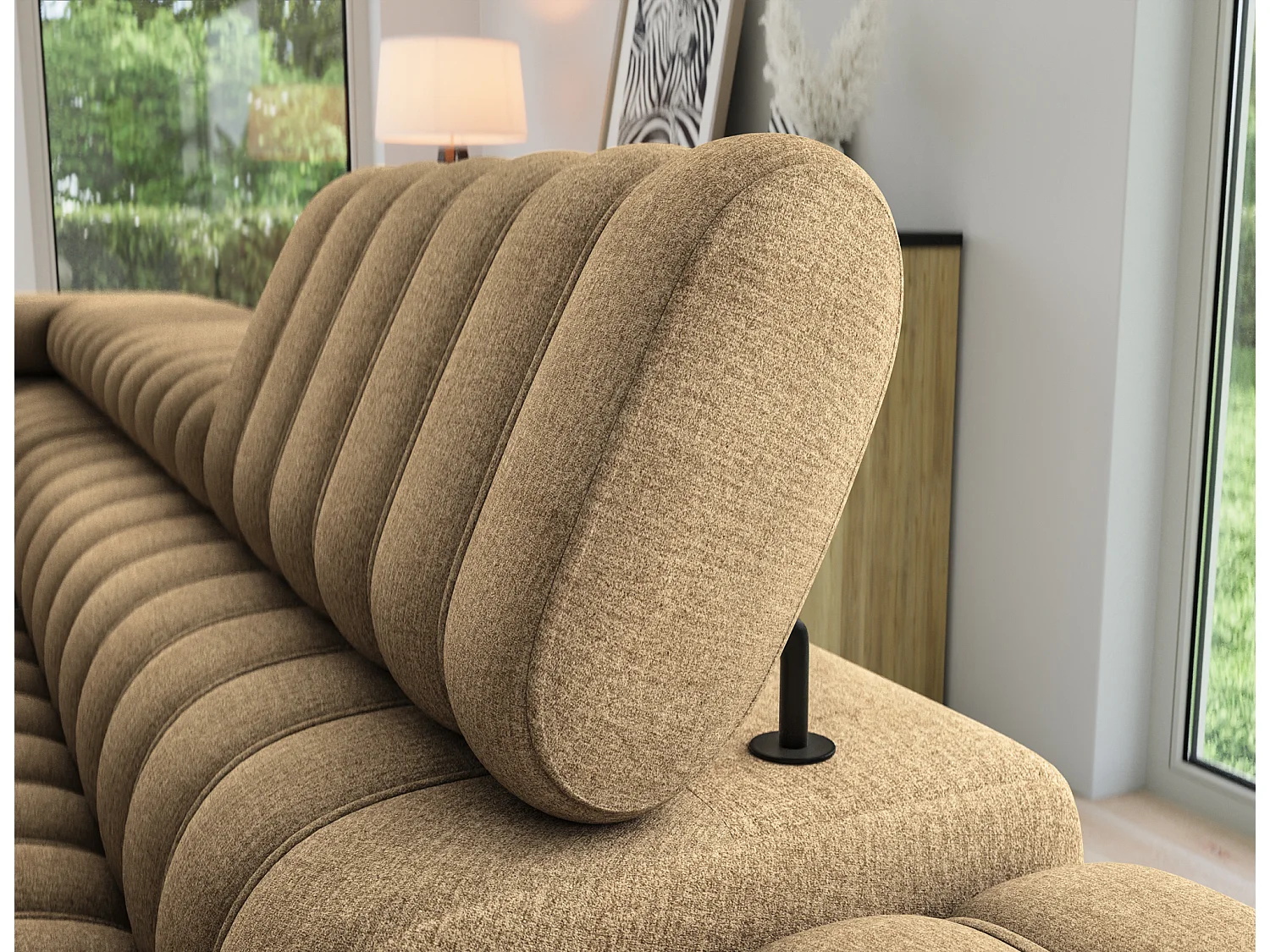 Canapé d’angle convertible KANDO en tissu texturé – 269cm-Marron clair-angle gauche