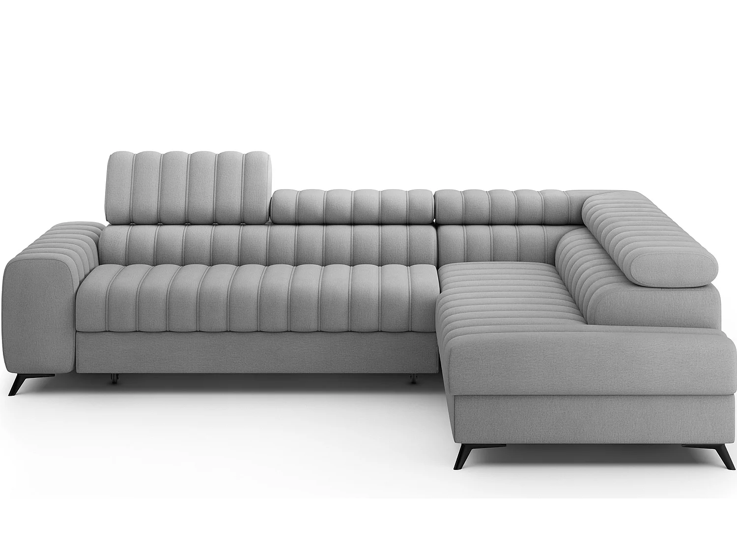 Canapé d’angle convertible KANDO en tissu texturé – 269cm-Gris clair-angle droit