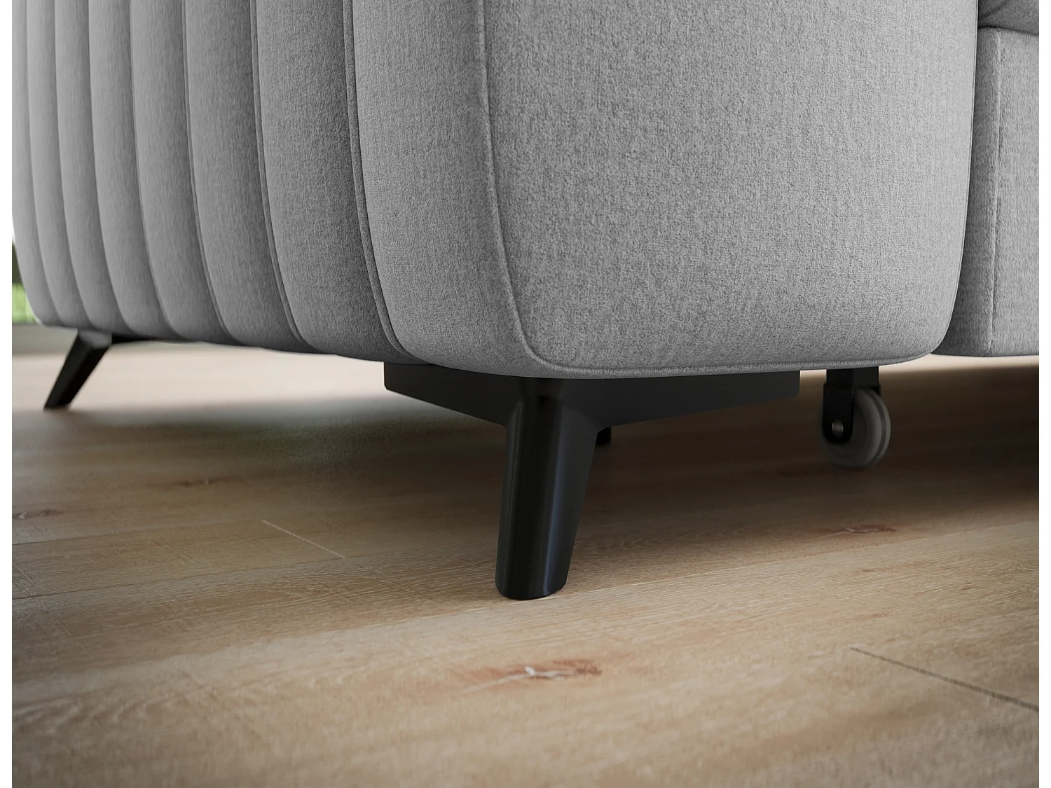 Canapé d’angle convertible KANDO en tissu texturé – 269cm-Gris clair-angle droit