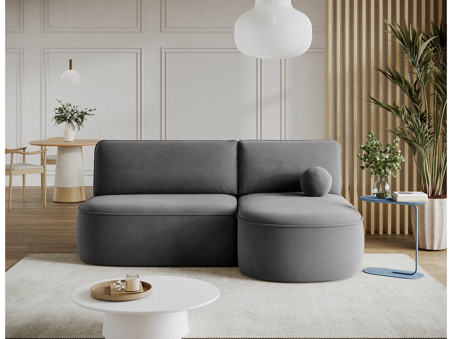 Canapé d’angle convertible VERNA en tissu – 220cm-Gris foncé-angle droit