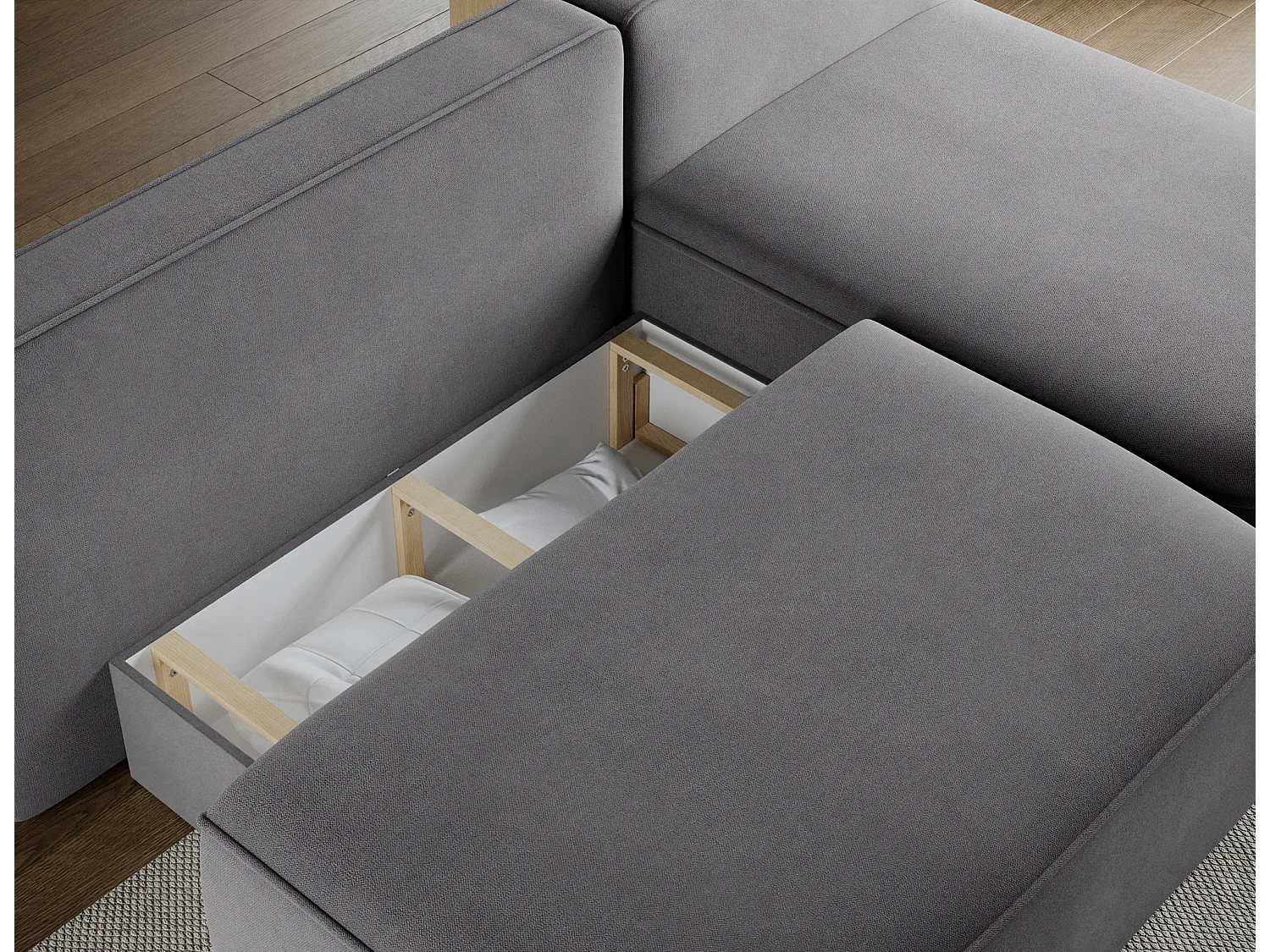 Canapé d’angle convertible VERNA en tissu – 220cm-Gris foncé-angle droit