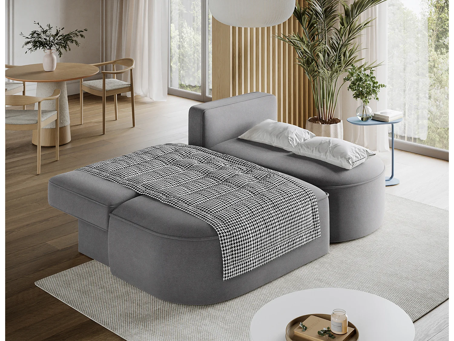 Canapé d’angle convertible VERNA en tissu – 220cm-Gris foncé-angle droit