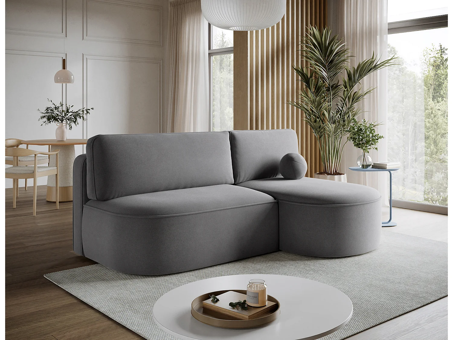 Canapé d’angle convertible VERNA en tissu – 220cm-Gris foncé-angle droit