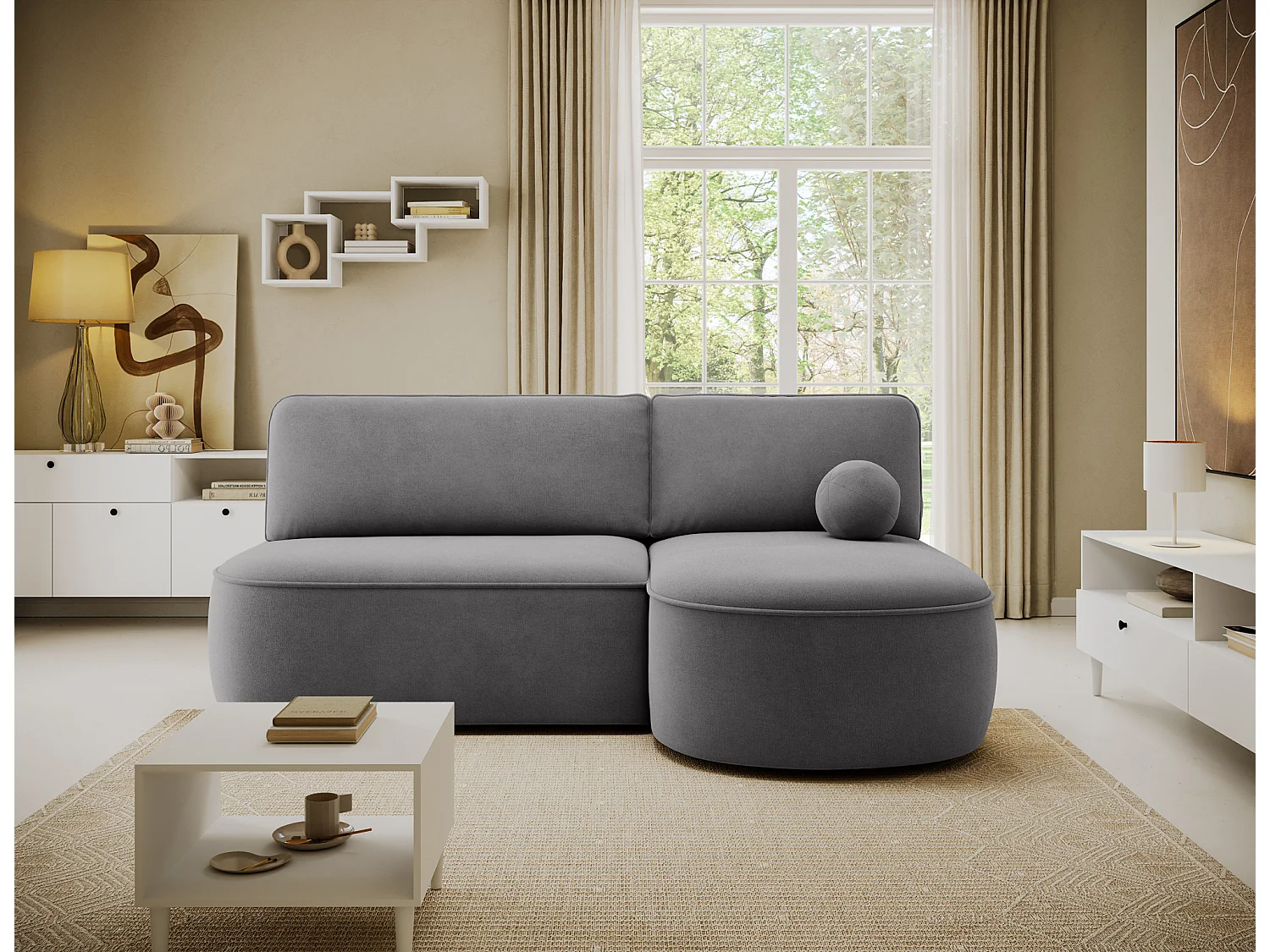 Canapé d’angle convertible VERNA en tissu – 220cm-Gris foncé-angle droit