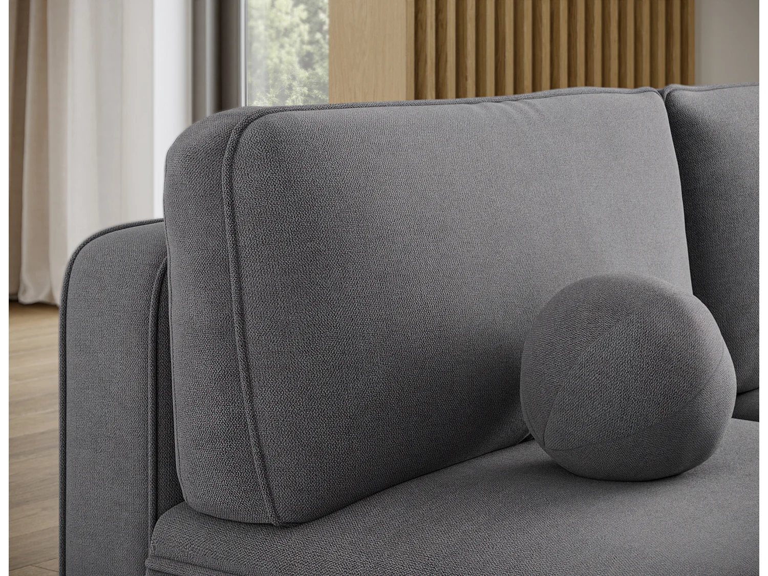 Canapé d’angle convertible VERNA en tissu – 220cm-Gris foncé-angle droit