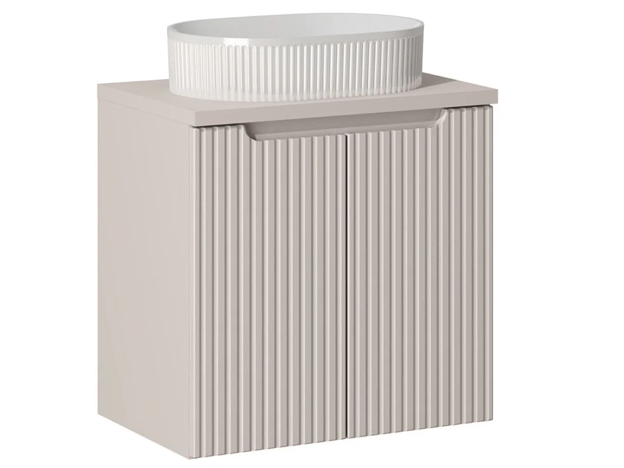 Meuble suspendu 2 portes avec vasque ovale blanche NOVA-Taupe-Largeur 60 cm