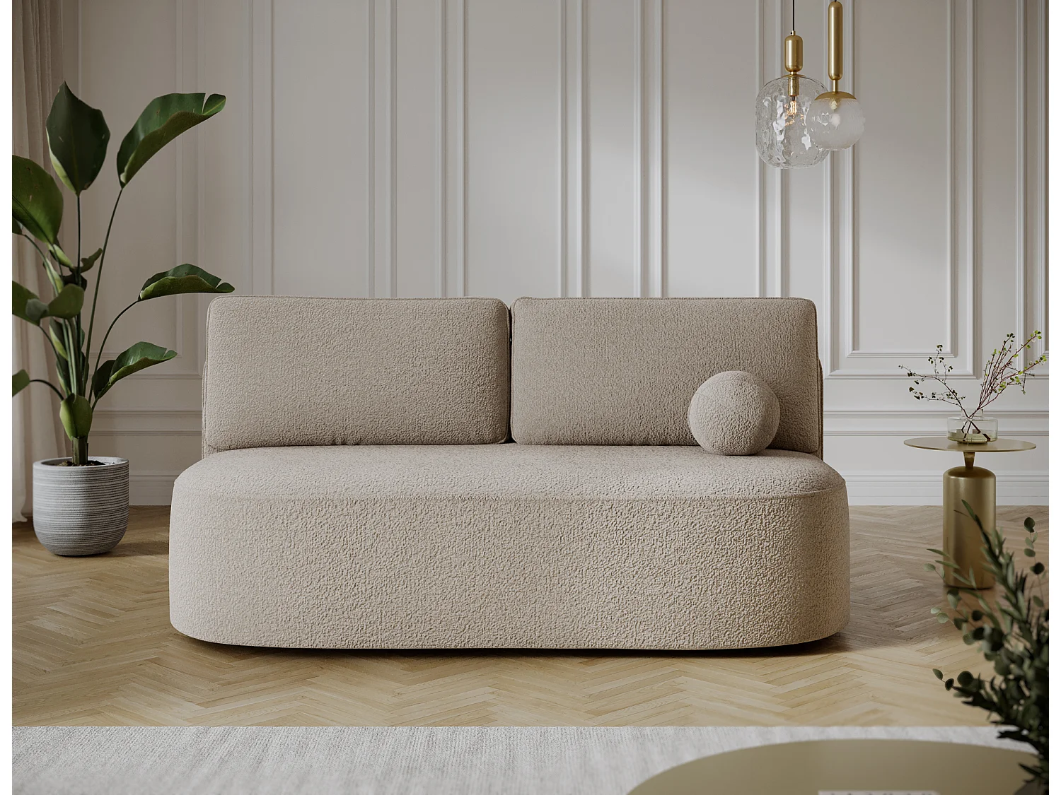 Canapé convertible 2 places KOURA tissu doux avec coffre – 193cm-Beige